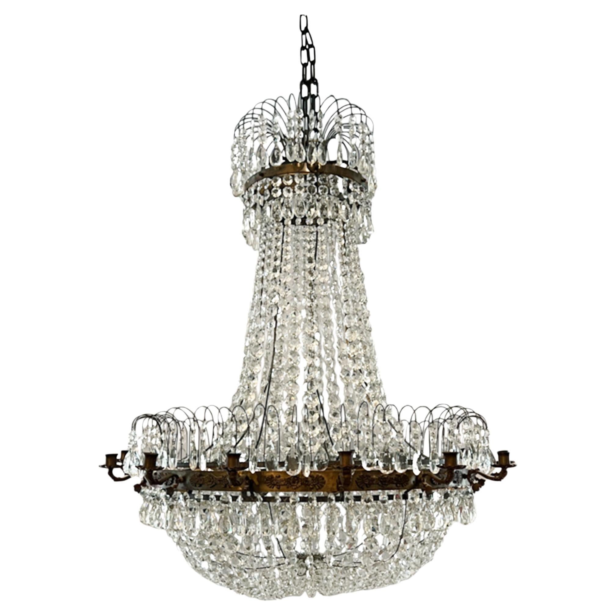 Large 1920s Swedish Basket Chandelier