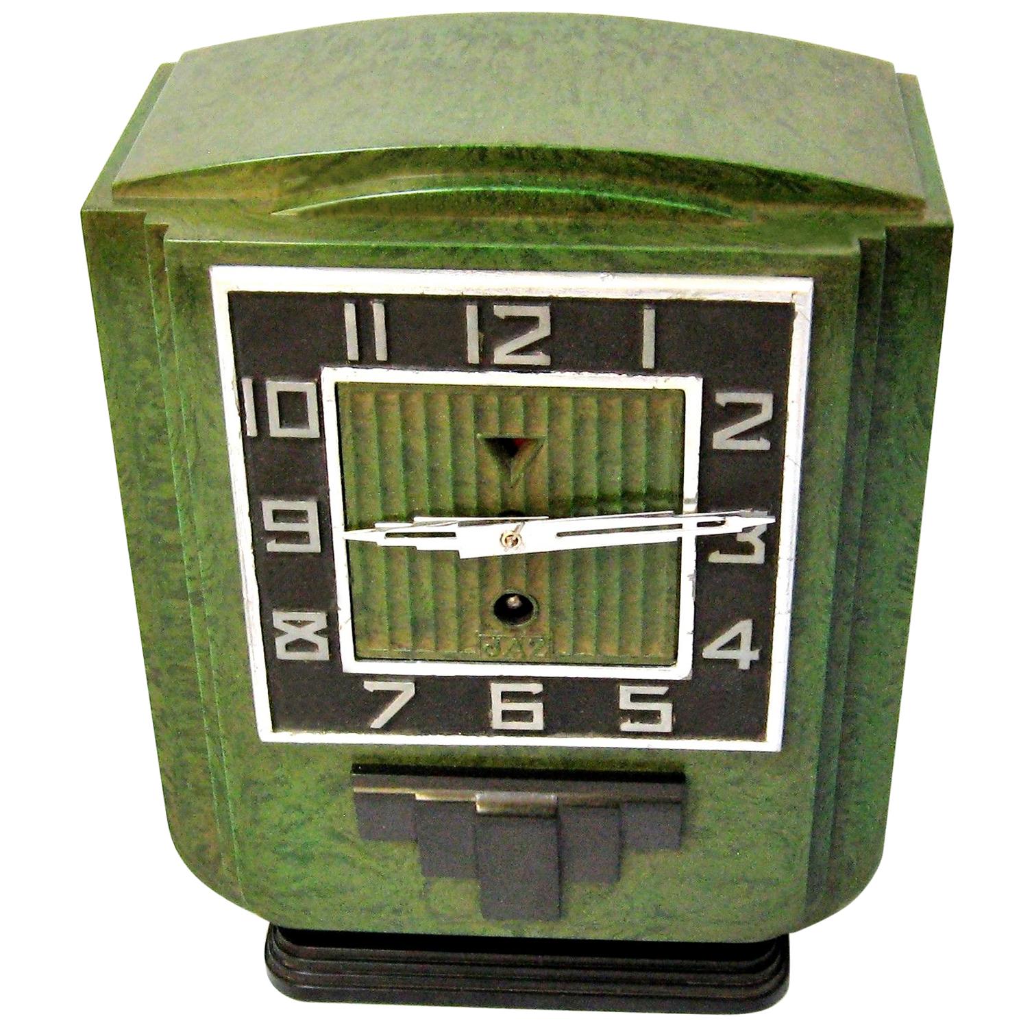 Large 1930s Art Deco Green Bakelite Mantle Clock