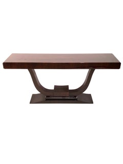 Large 1930s Art Deco Lyra Shaped Console Table in Real Wood Veneer