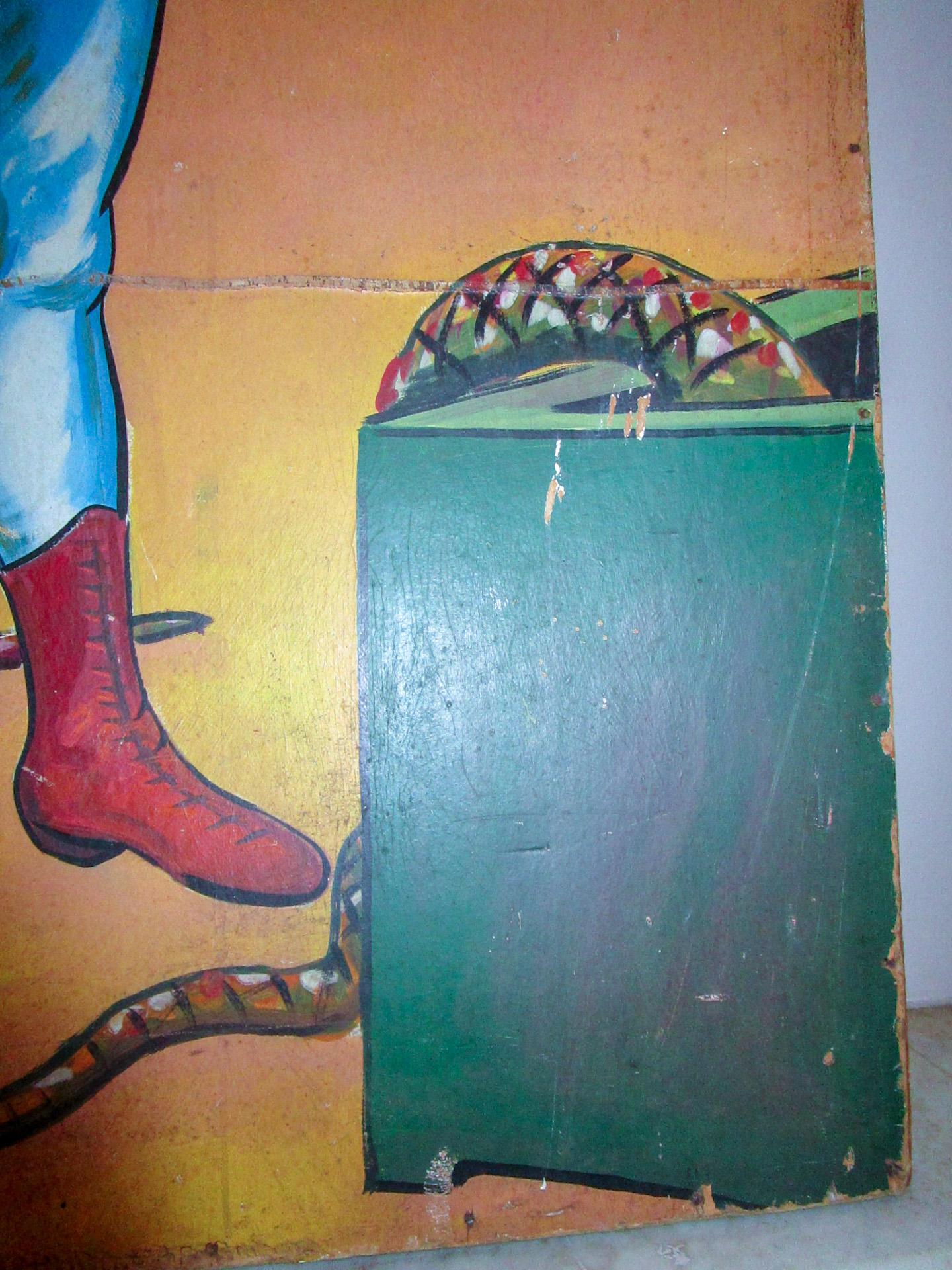 American Large 1930s Carnival Sideshow Painting on Wood Senora Juanita the Snake Charmer