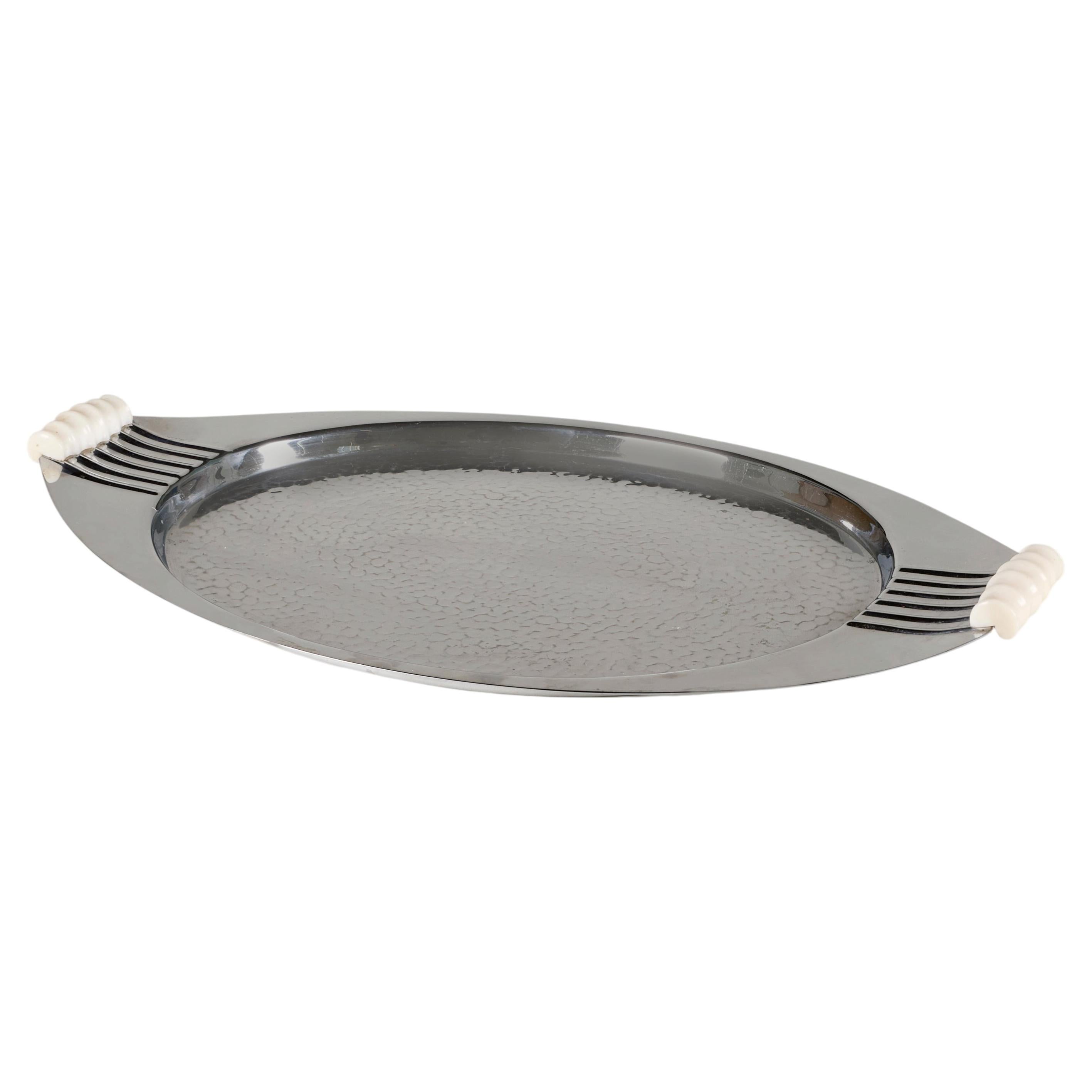 Large 1930s English Art Deco chrome and bakelite cocktail tray