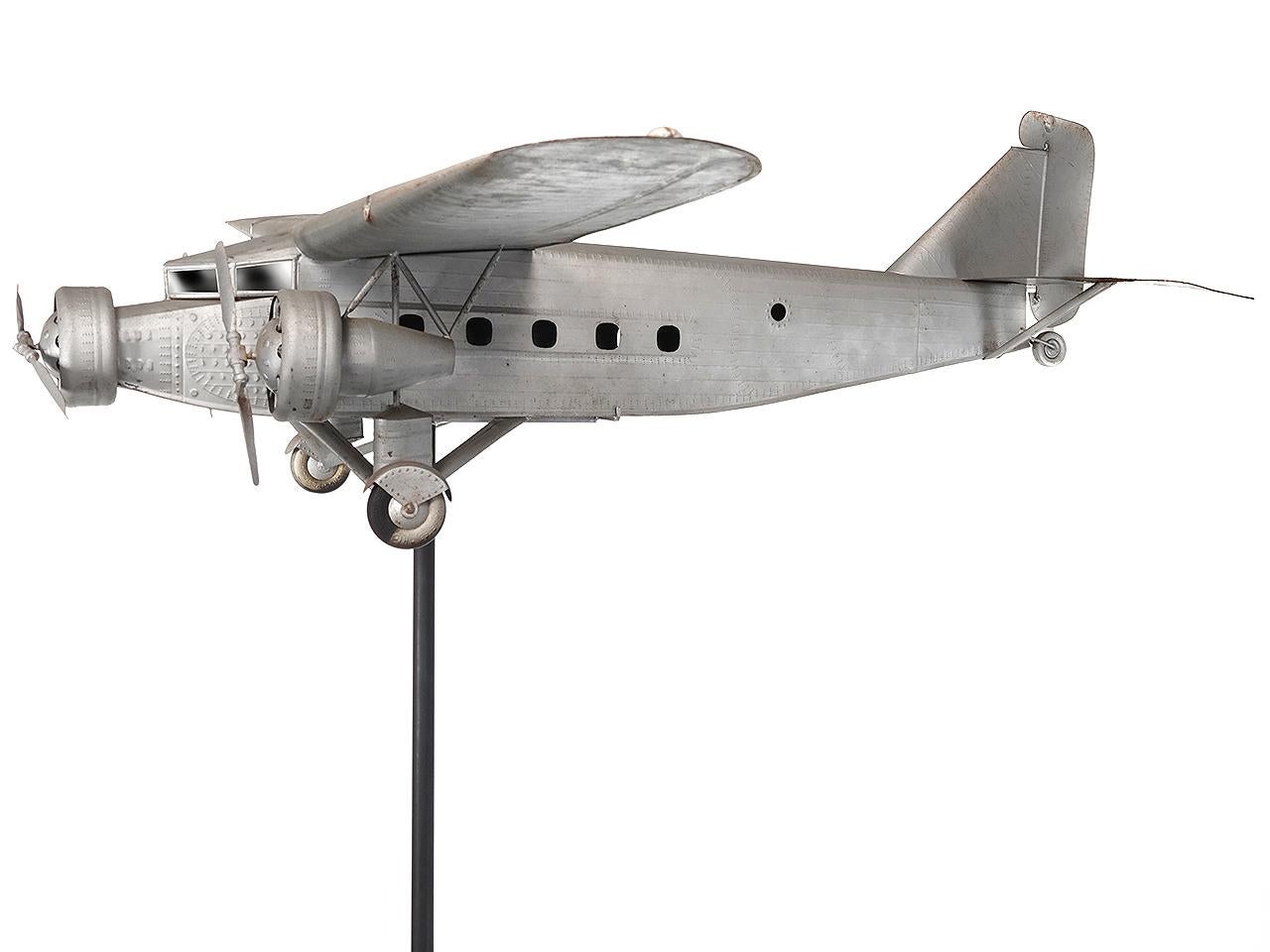 Large 1930s Ford Tin Goose Tri-Motor Airplane Model In Good Condition For Sale In Peekskill, NY