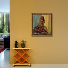 Gran óleo de los años 30 de un vendedor marroquí de kelims y joyas, por Hein Froonen