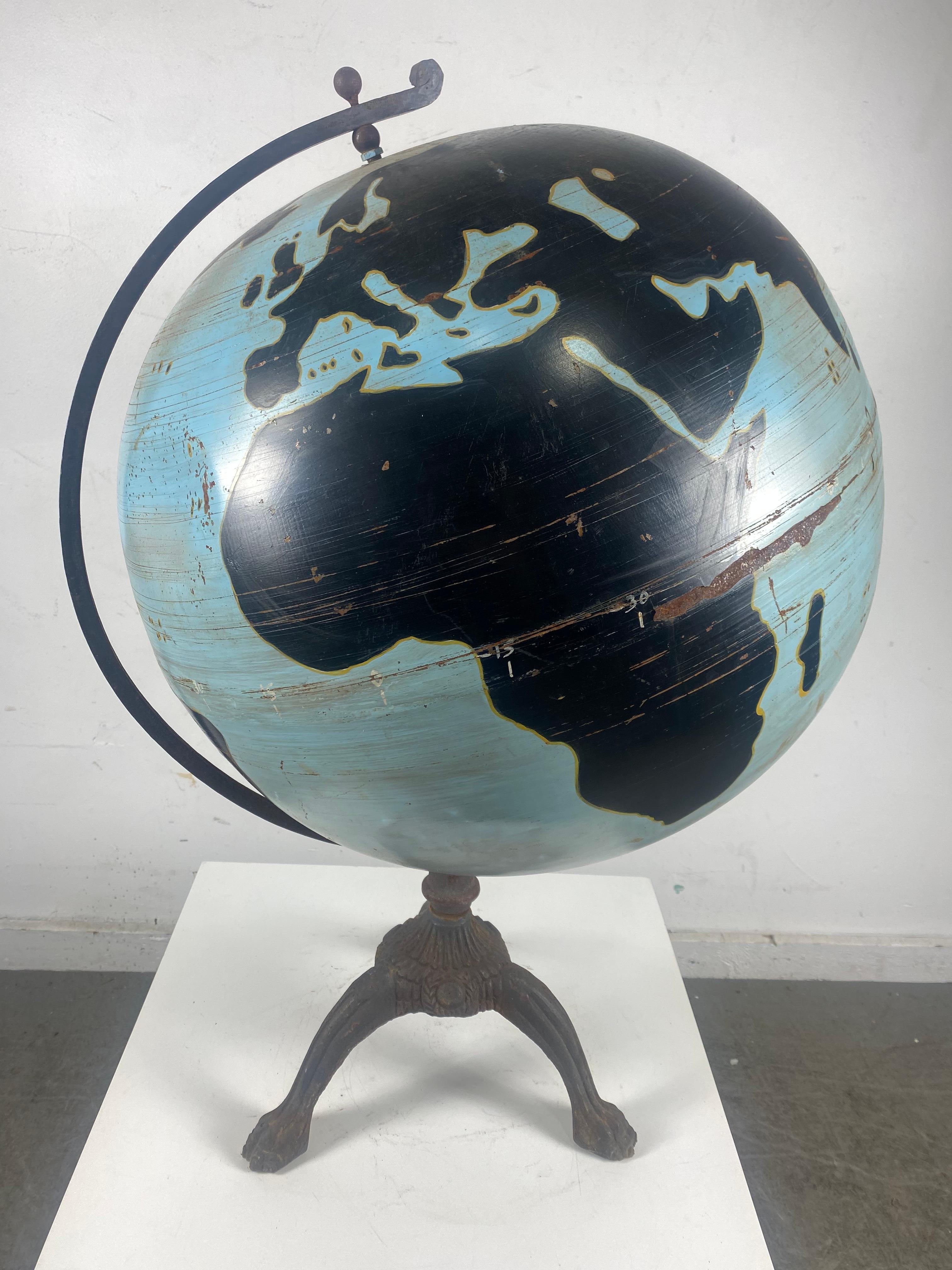Rare c 1930 steel Denoyer Geppert military chalk globe. Globe alone measures 22