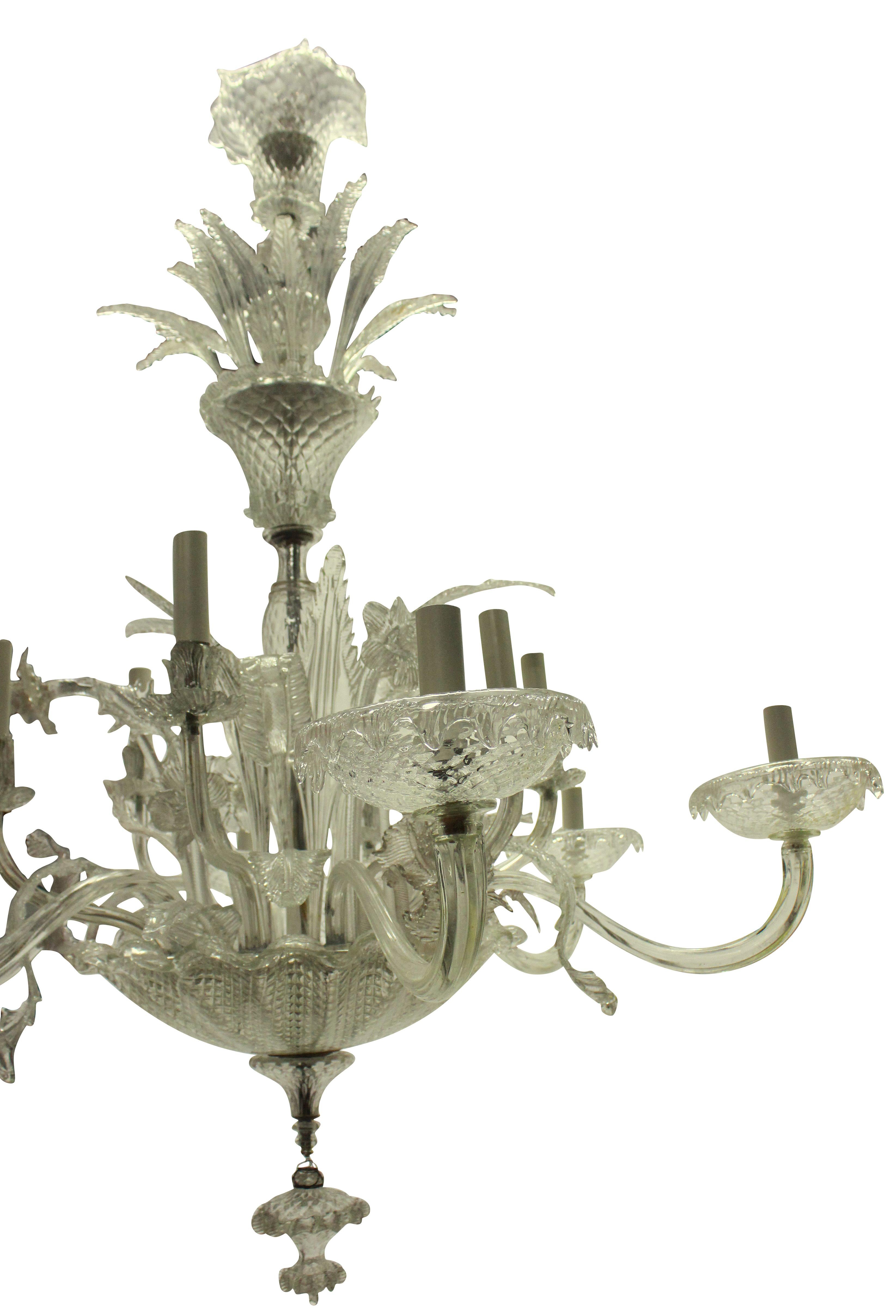 Italian Large 1930s Twelve Branch Leafy Murano Chandelier