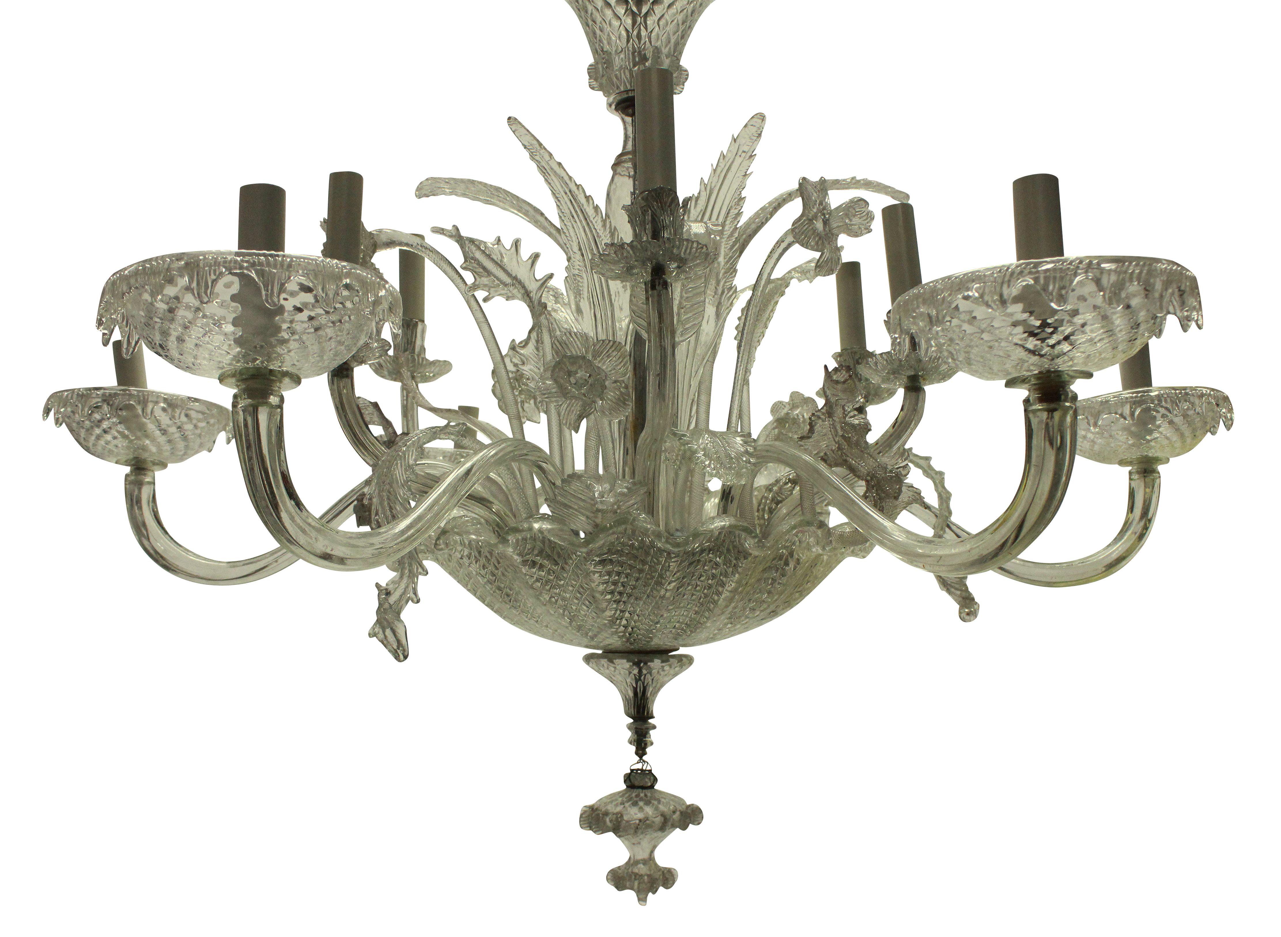 Large 1930s Twelve Branch Leafy Murano Chandelier In Good Condition In London, GB