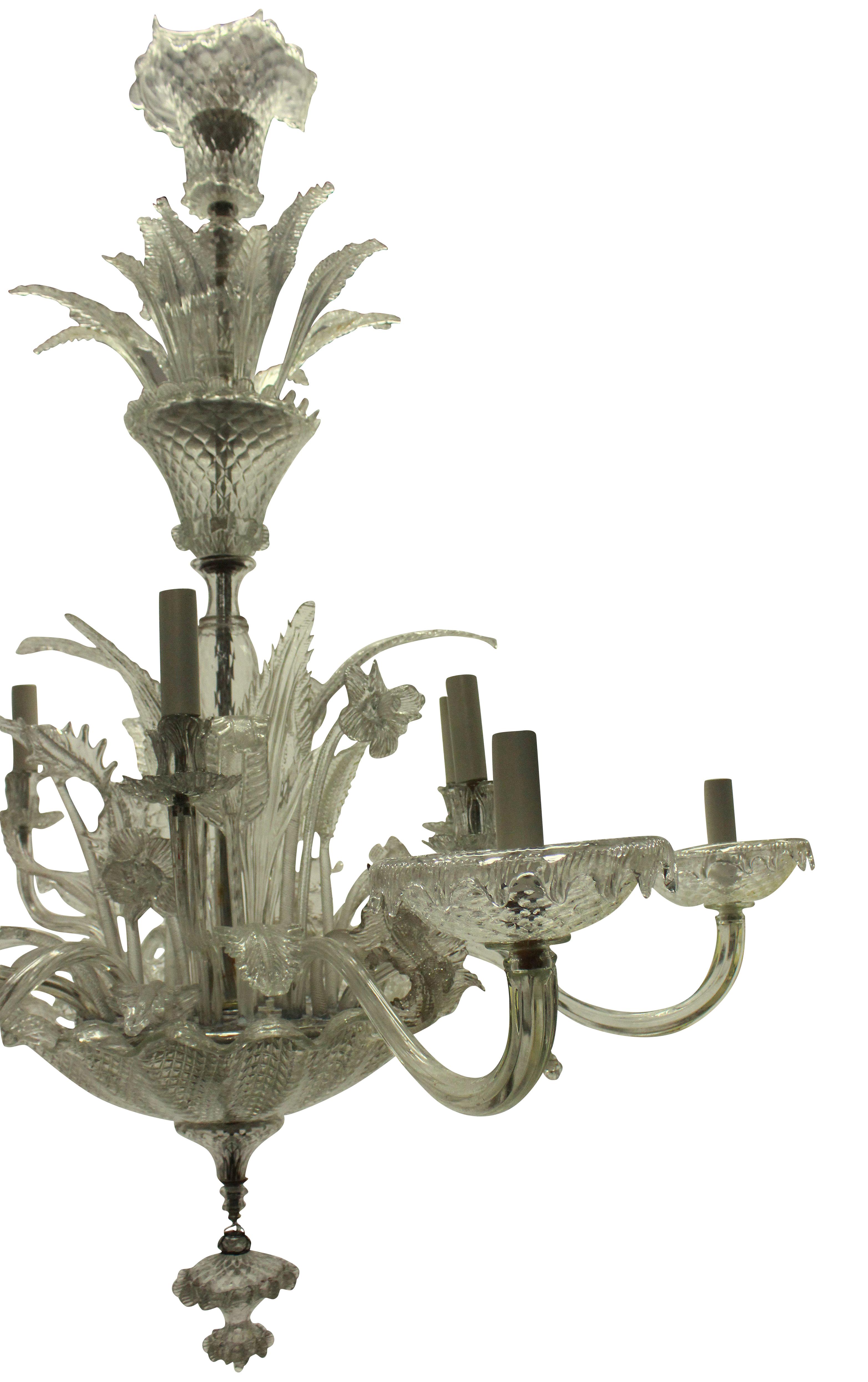 Large 1930s Twelve Branch Leafy Murano Chandelier In Good Condition In London, GB