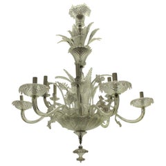 Large 1930s Twelve Branch Leafy Murano Chandelier