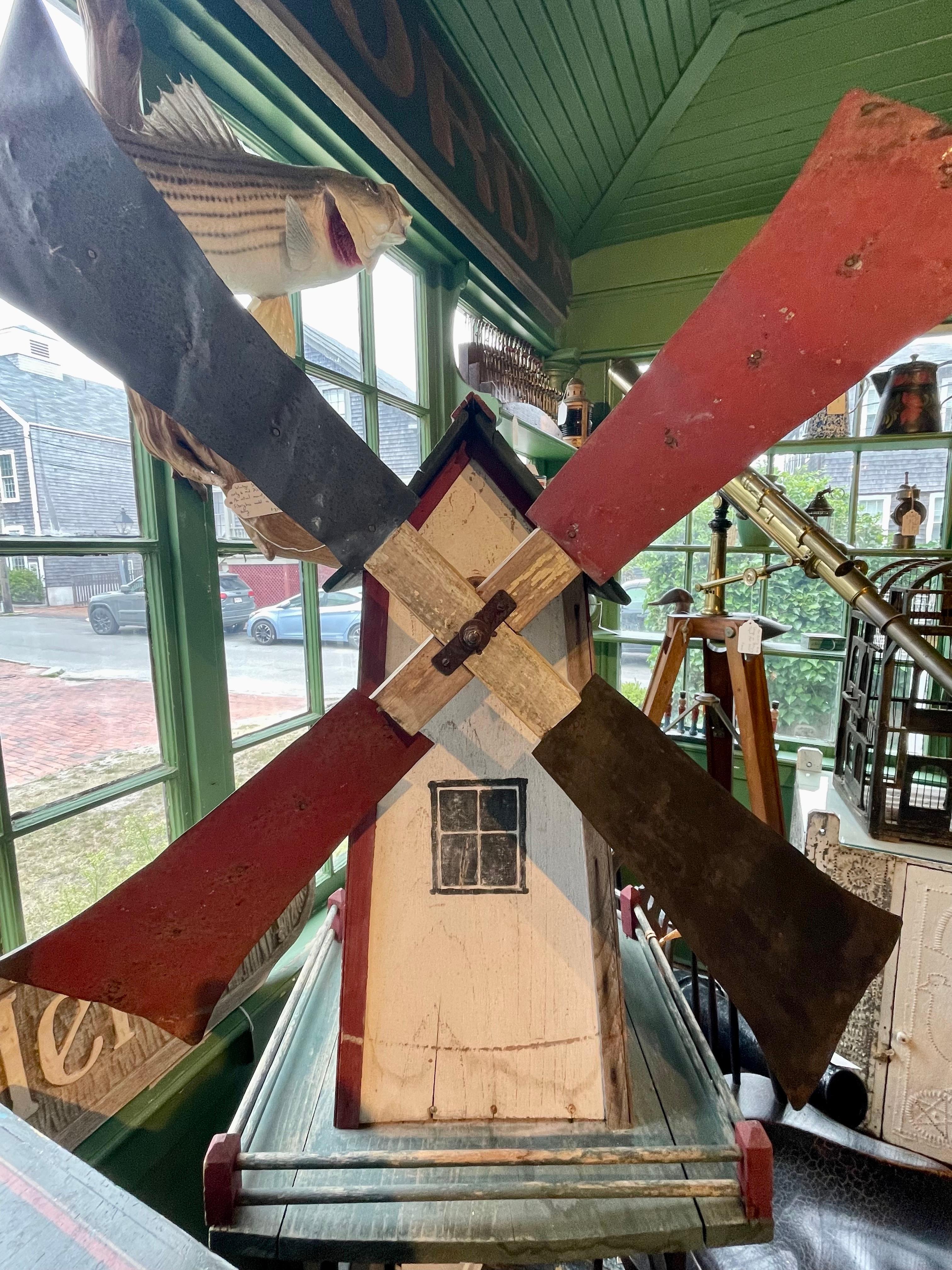 Hand-Crafted Large 1930's Windmill Whirligig with Woman Churning Butter For Sale