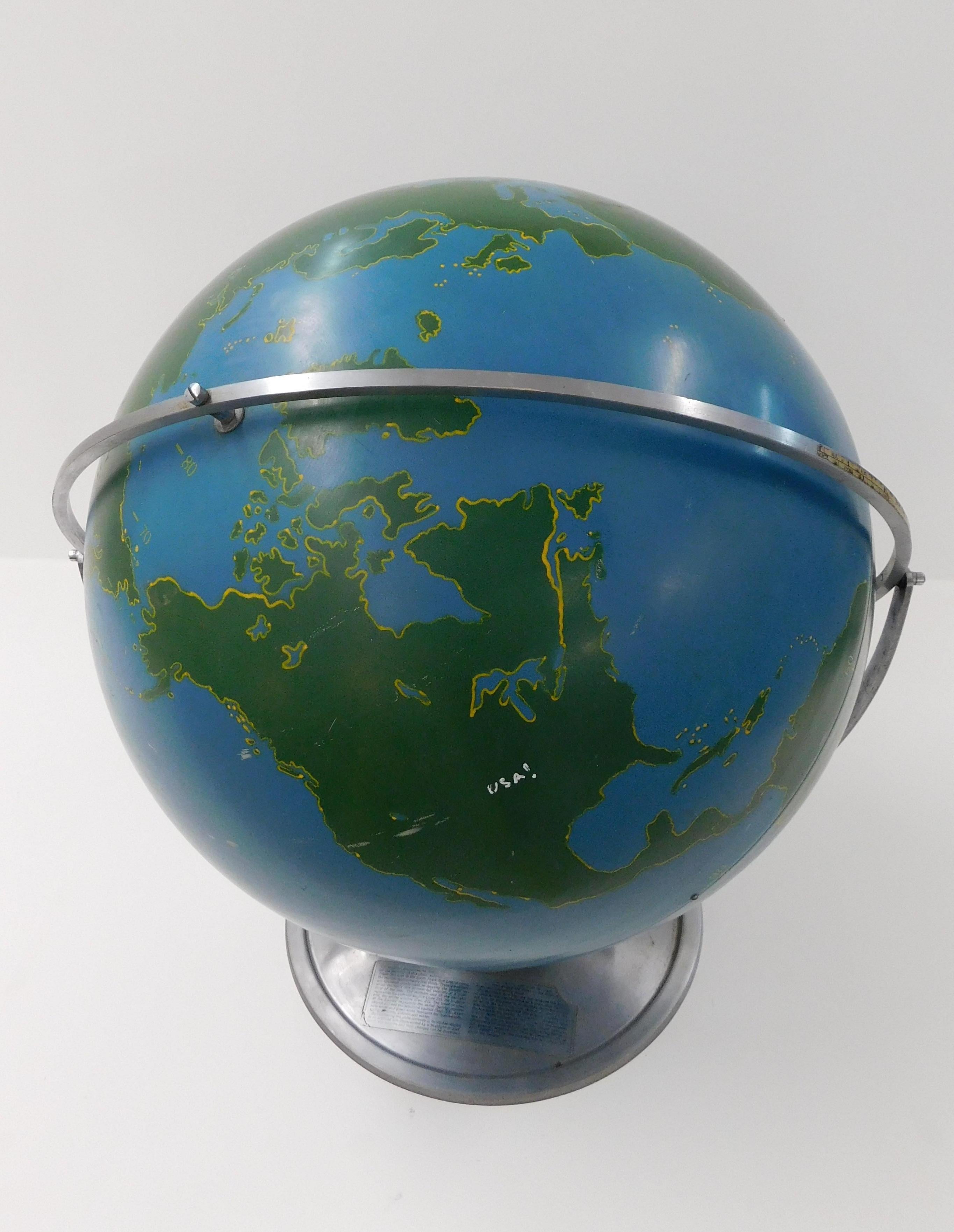 American Large 1940s A.J. Nystrom Aviation Military Training Rotating World Globe USA