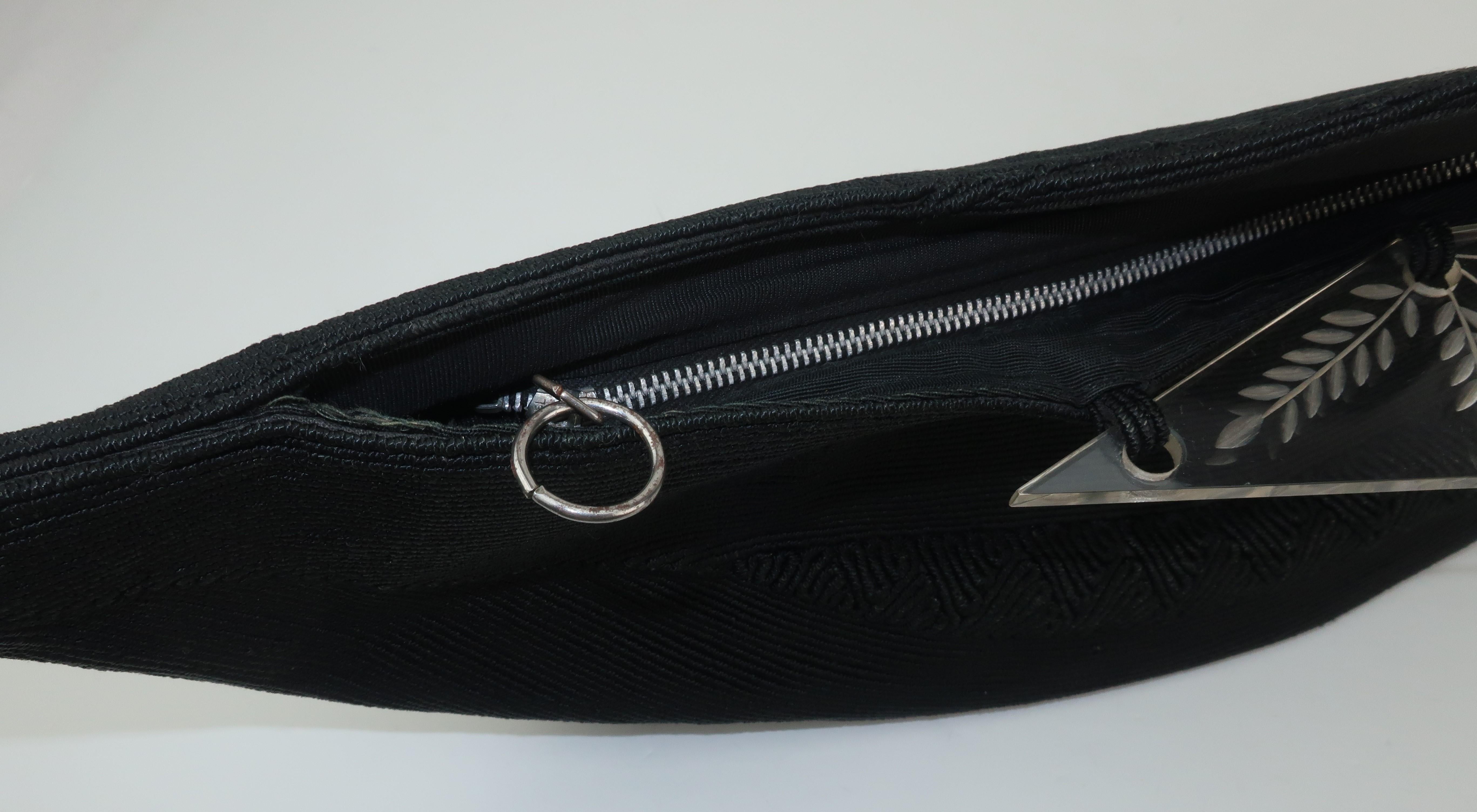 Large 1940’s Black Cordé Crescent Clutch Handbag 4