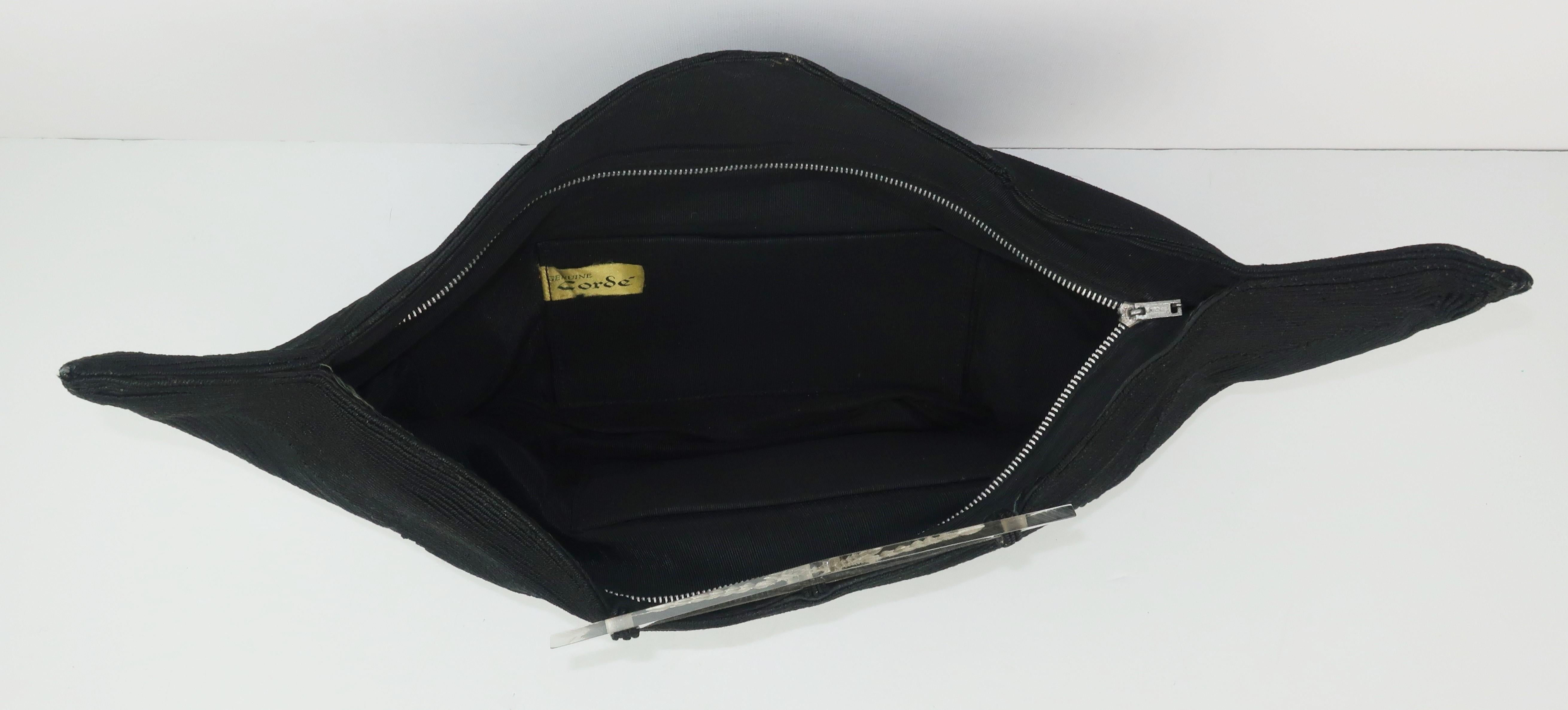 Large 1940’s Black Cordé Crescent Clutch Handbag 2