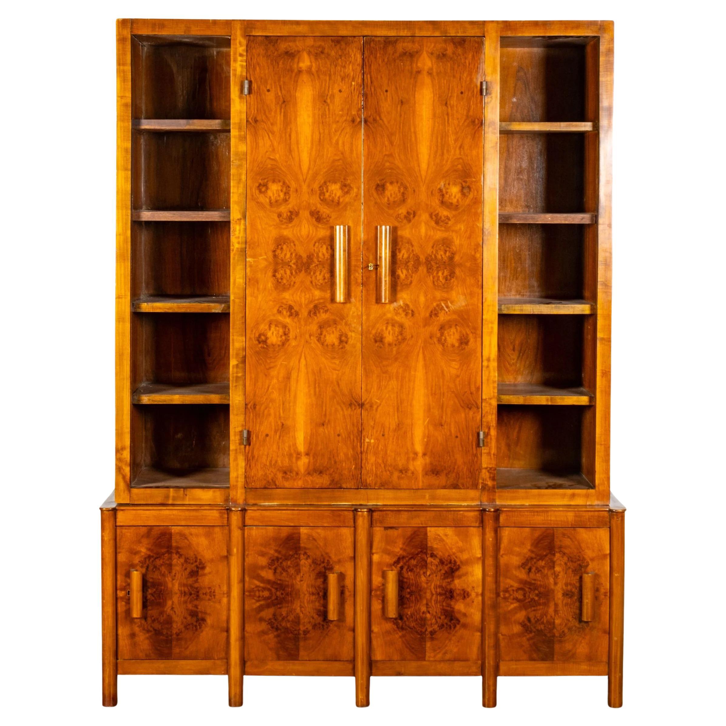 Large 1940s Burled Wood Italian Buffet + Hutch