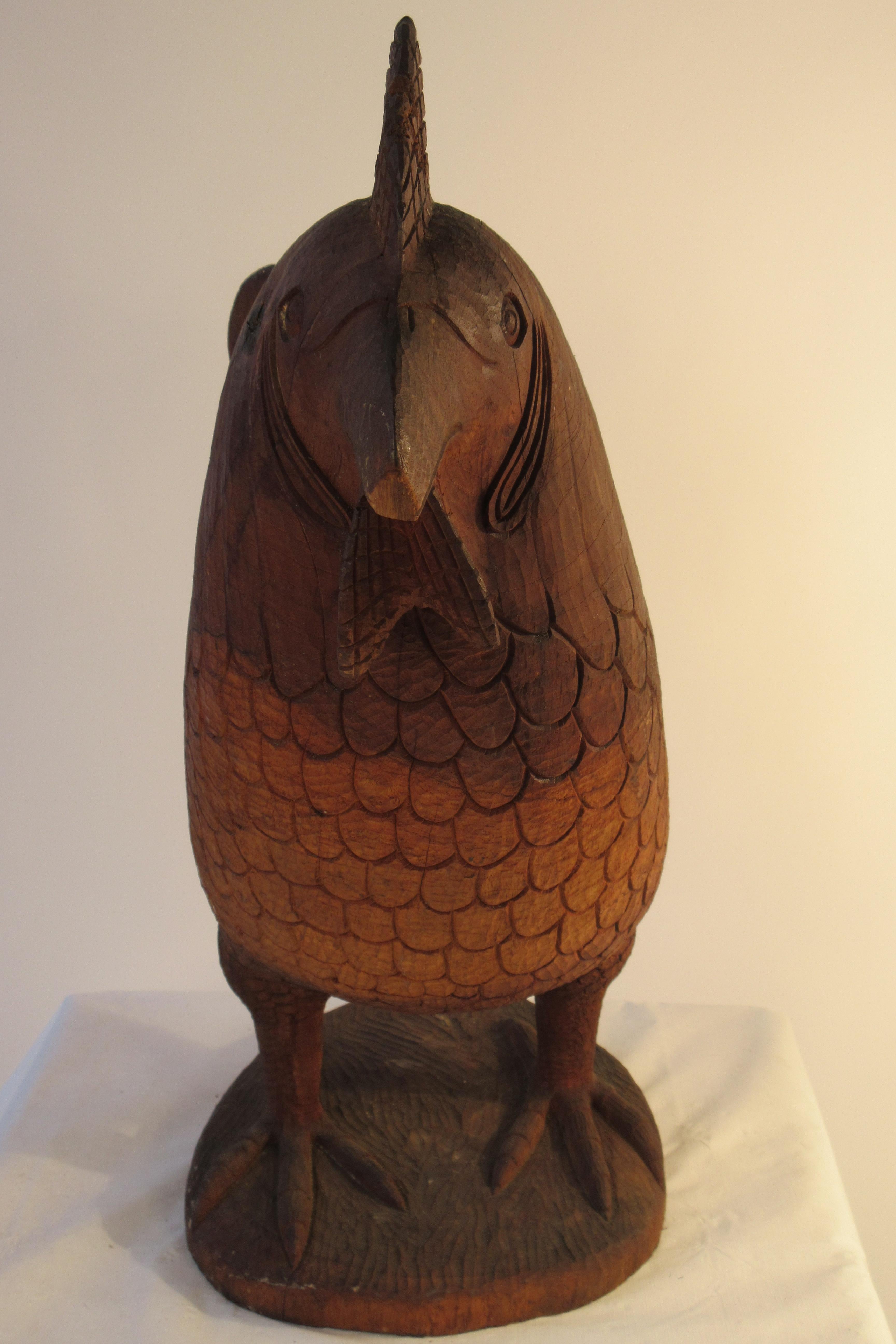 Mid-20th Century Large 1940s Carved Wood Folk Art Rooster For Sale