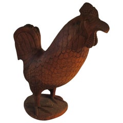 Grand coq en bois sculpté d'artisanat des années 1940