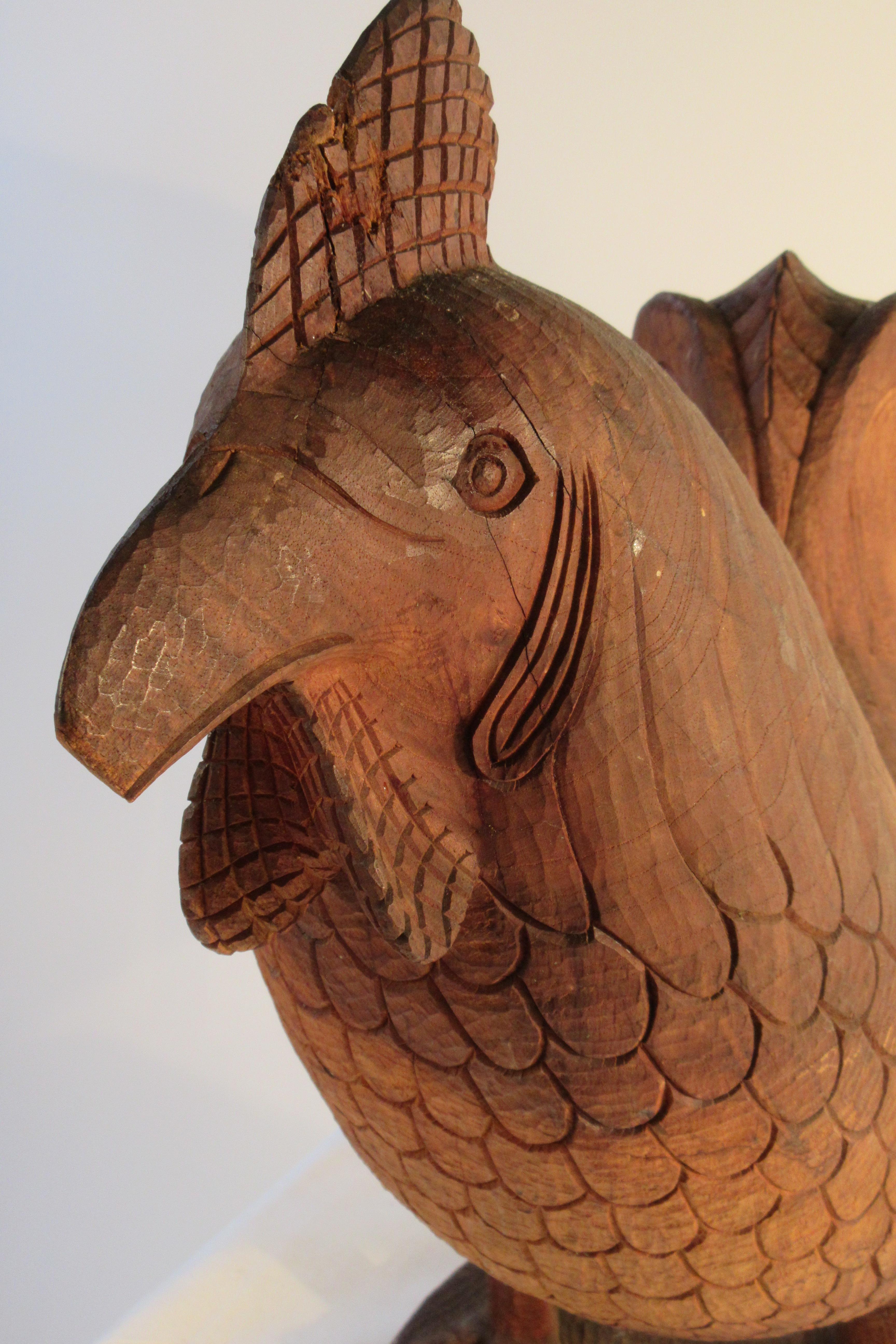 Large 1940s carved wood folk art rooster from a Southampton, NY estate.
