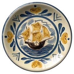 Humlebæk Large 1940s Danish Hand-Painted Decorative Centerpiece Bowl