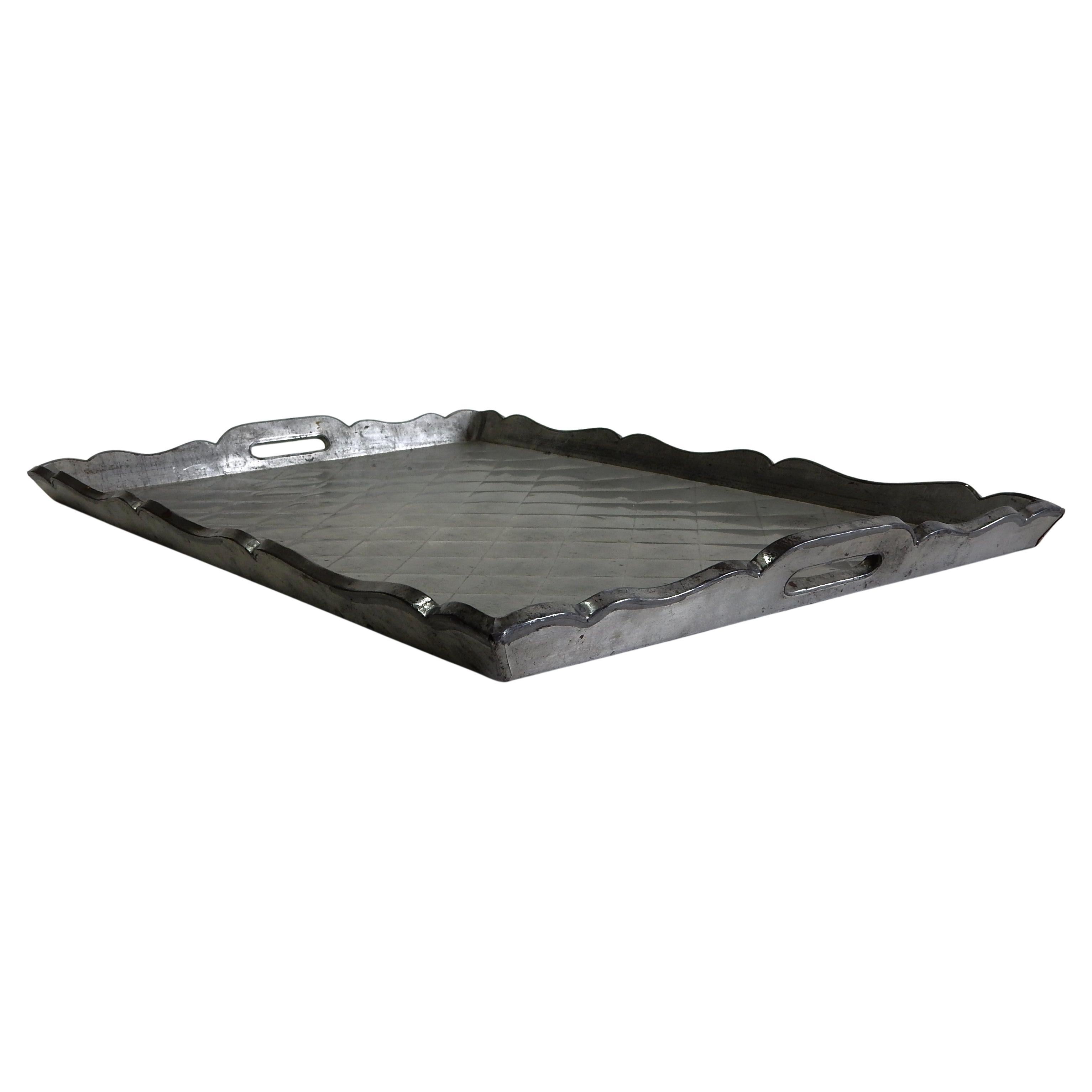 Art Deco Large 1940's Embossed Tin over Wood Serving Bar Tray from Hermosillo, Sonora For Sale