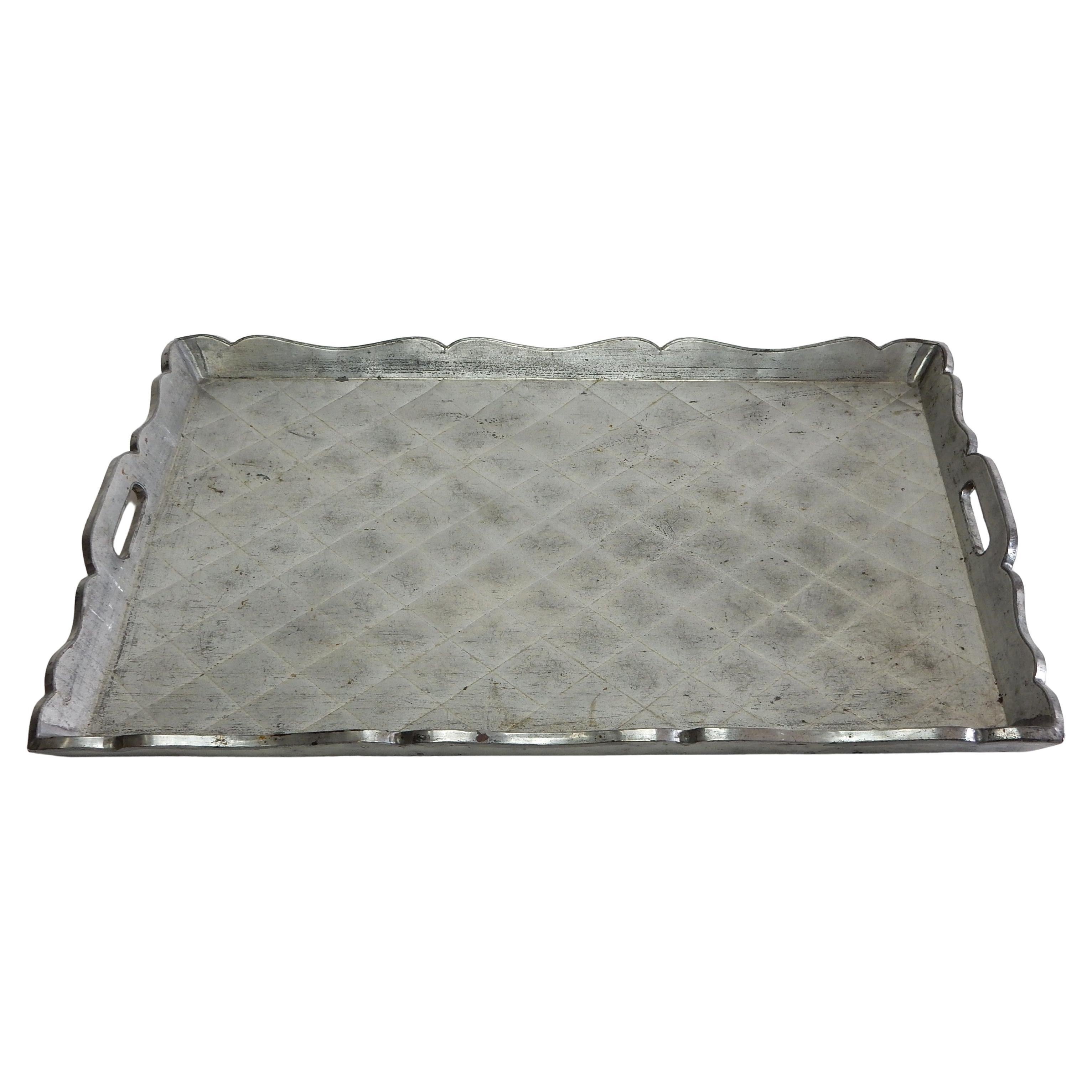 Mexican Large 1940's Embossed Tin over Wood Serving Bar Tray from Hermosillo, Sonora For Sale