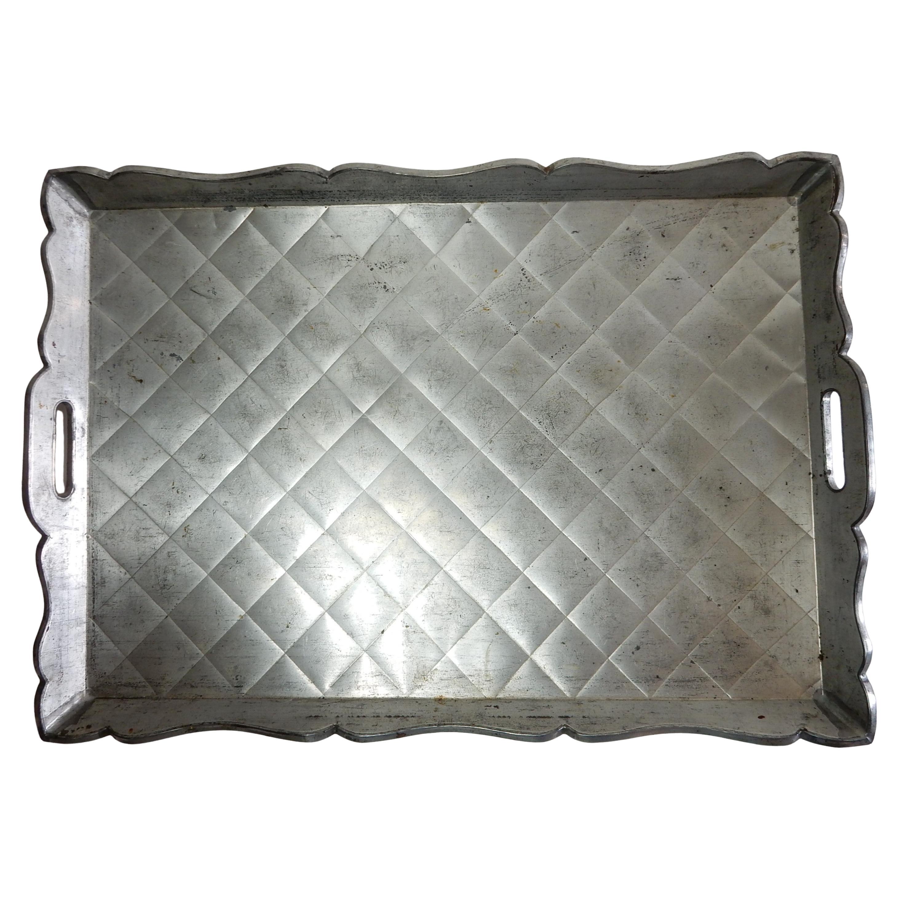 Large 1940's Embossed Tin over Wood Serving Bar Tray from Hermosillo, Sonora For Sale
