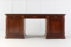 Large 1940s French Mahogany Desk with Leather Top