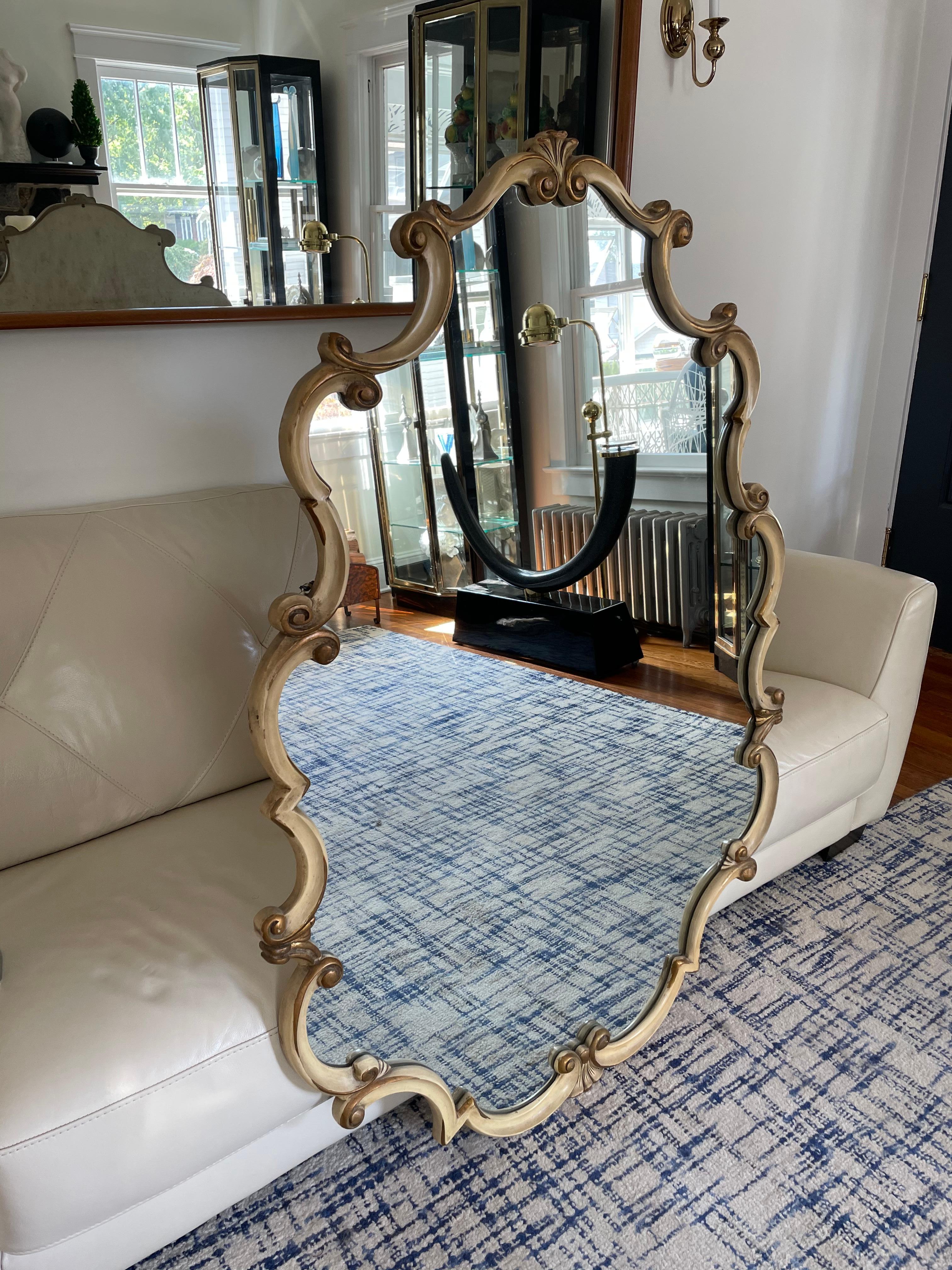 French Regency Style Wall Mirror with Scrolled Fruitwood Frame In Good Condition For Sale In W Allenhurst, NJ