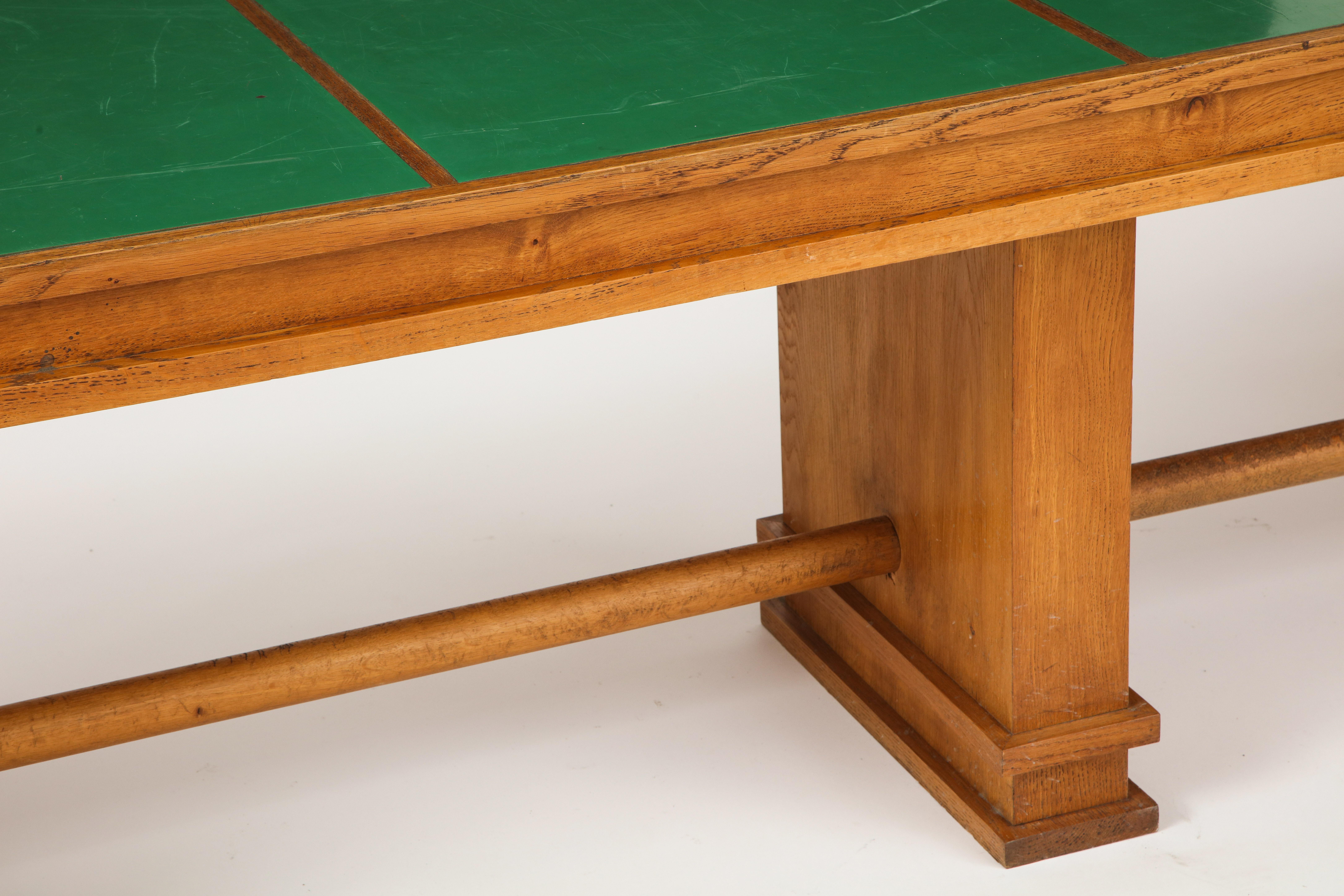 Large 1940s French Solid Oak Library Table In Good Condition For Sale In New York, NY
