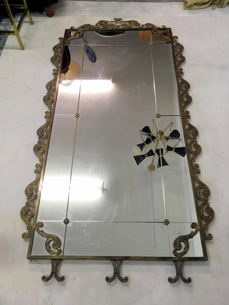Large 1940s Italian Brass Floor Standing Mirror 2