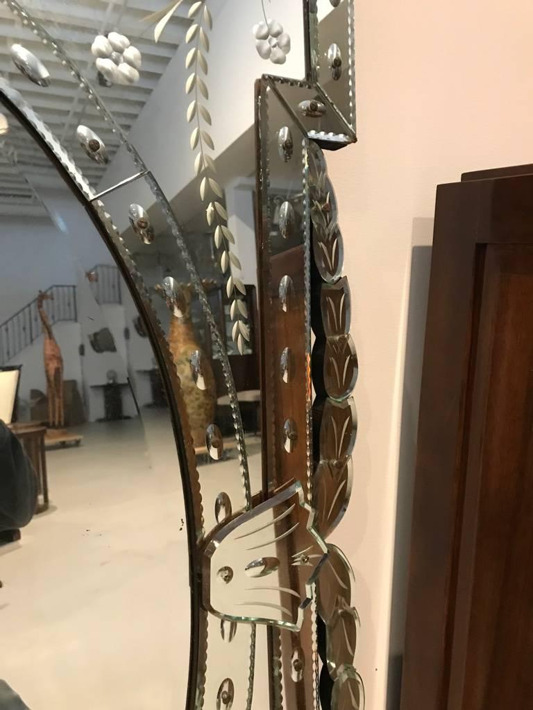 20th Century Large 1940s Italian Venetian Beveled Glass Mirror