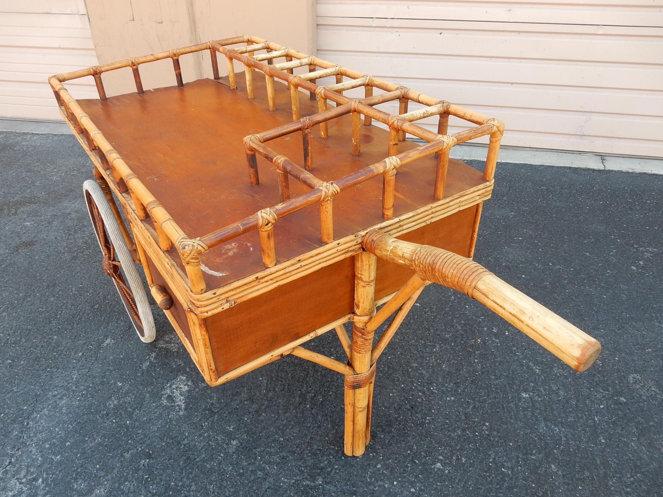 vintage bar cart with big wheels