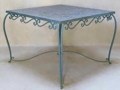 Large 1940s Square Wrought-Iron and Granite Dining Table from France