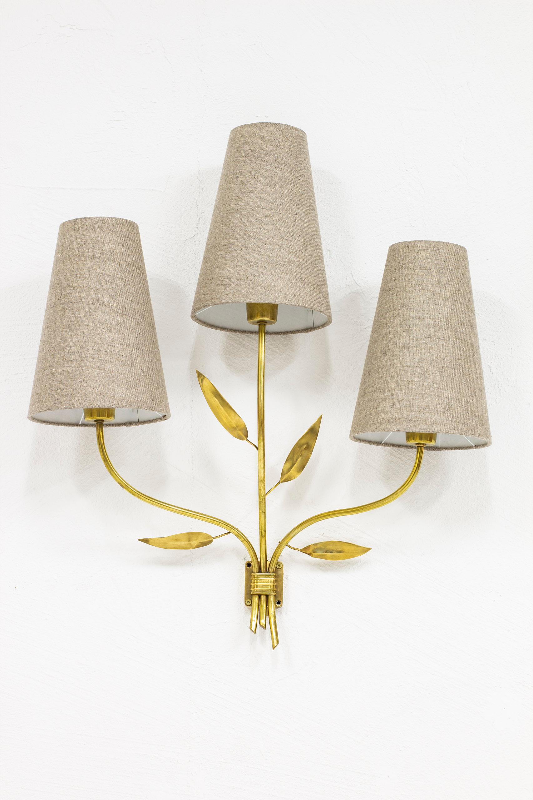 Mid-20th Century Large 1940s Swedish Modern Wall Lamps in Brass and Linen