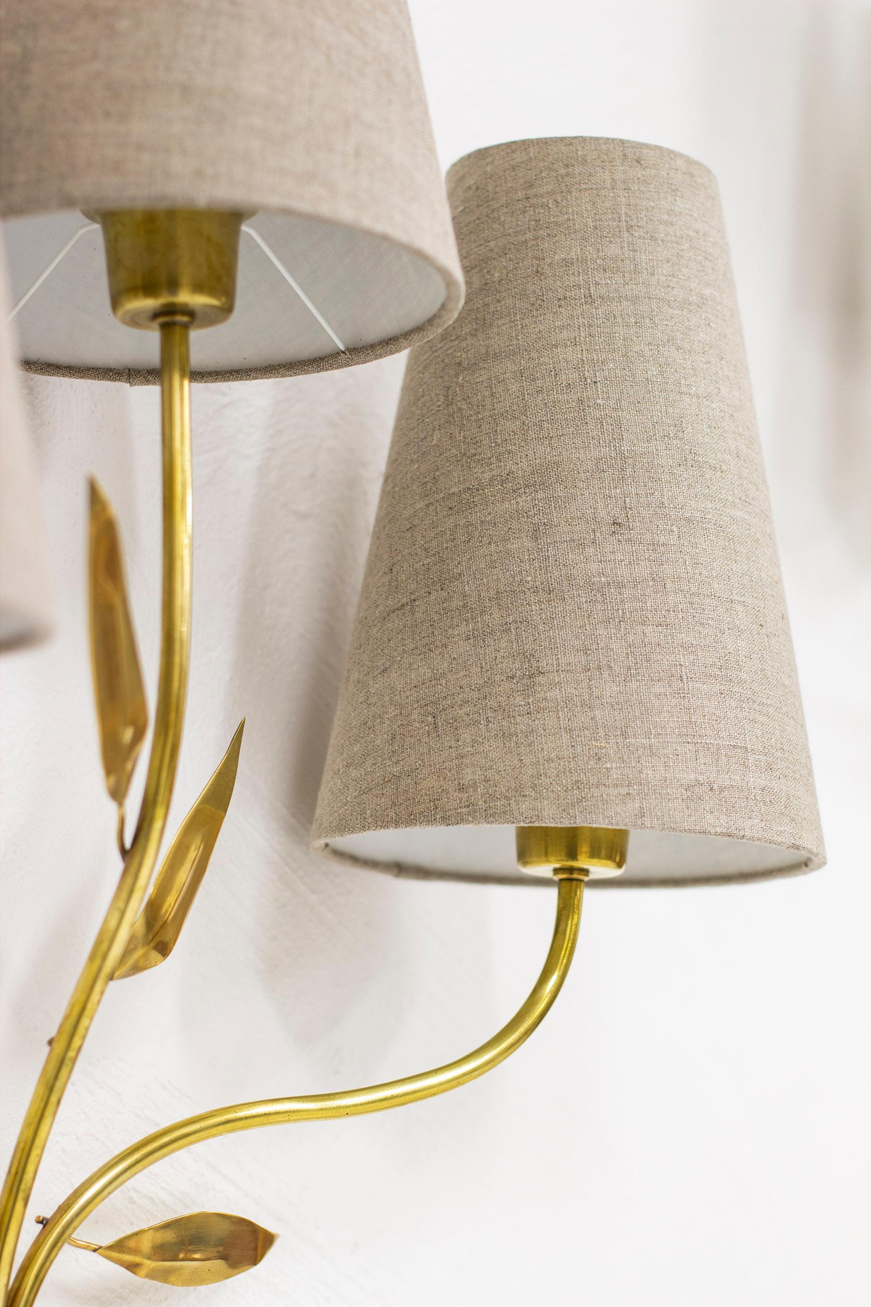 Large 1940s Swedish Modern Wall Lamps in Brass and Linen 2