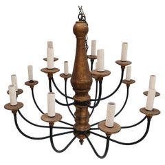 Grand lustre en bois et fer forgé des années 1940