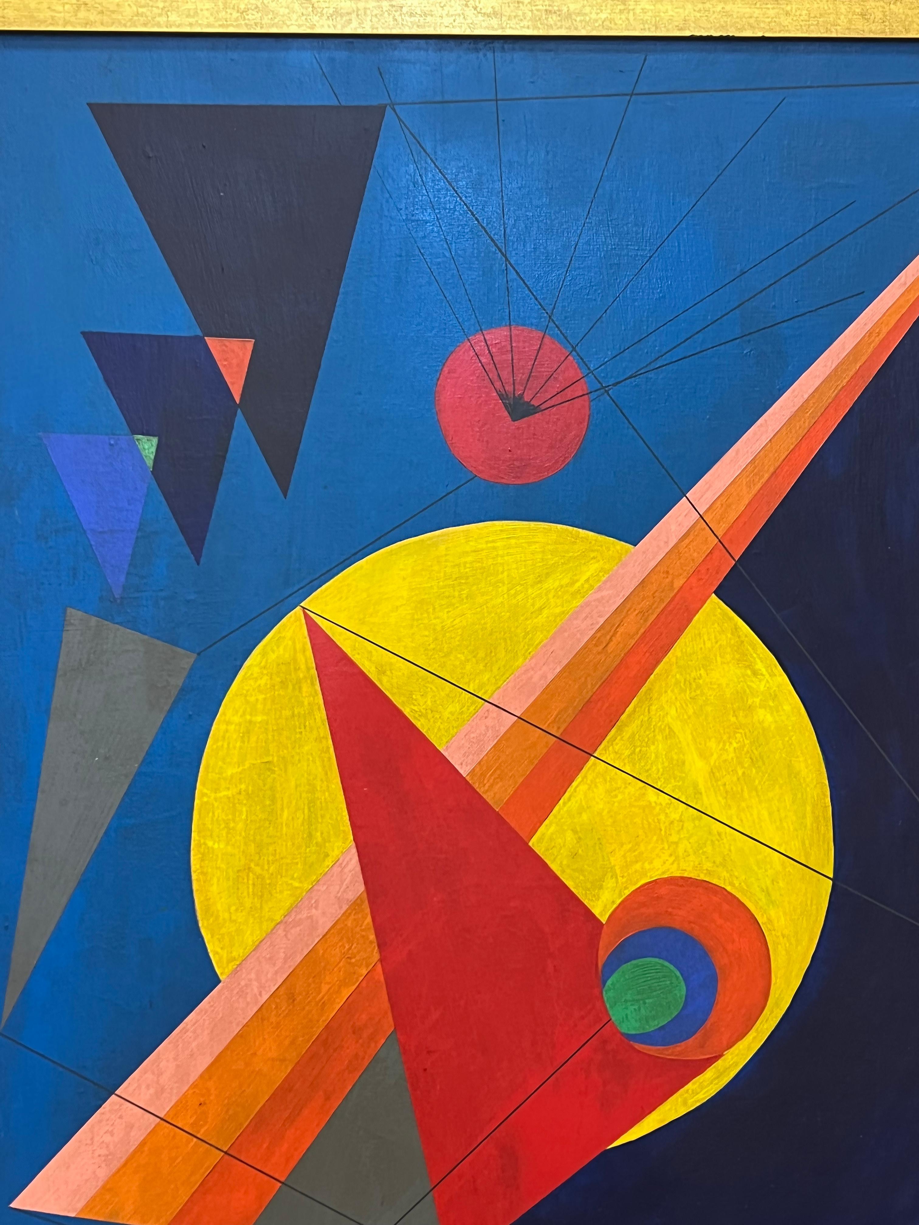 Gran cuadro abstracto al óleo sobre lienzo de John Sennhouser de 1945, enmarcado y firmado Moderno de mediados de siglo en venta