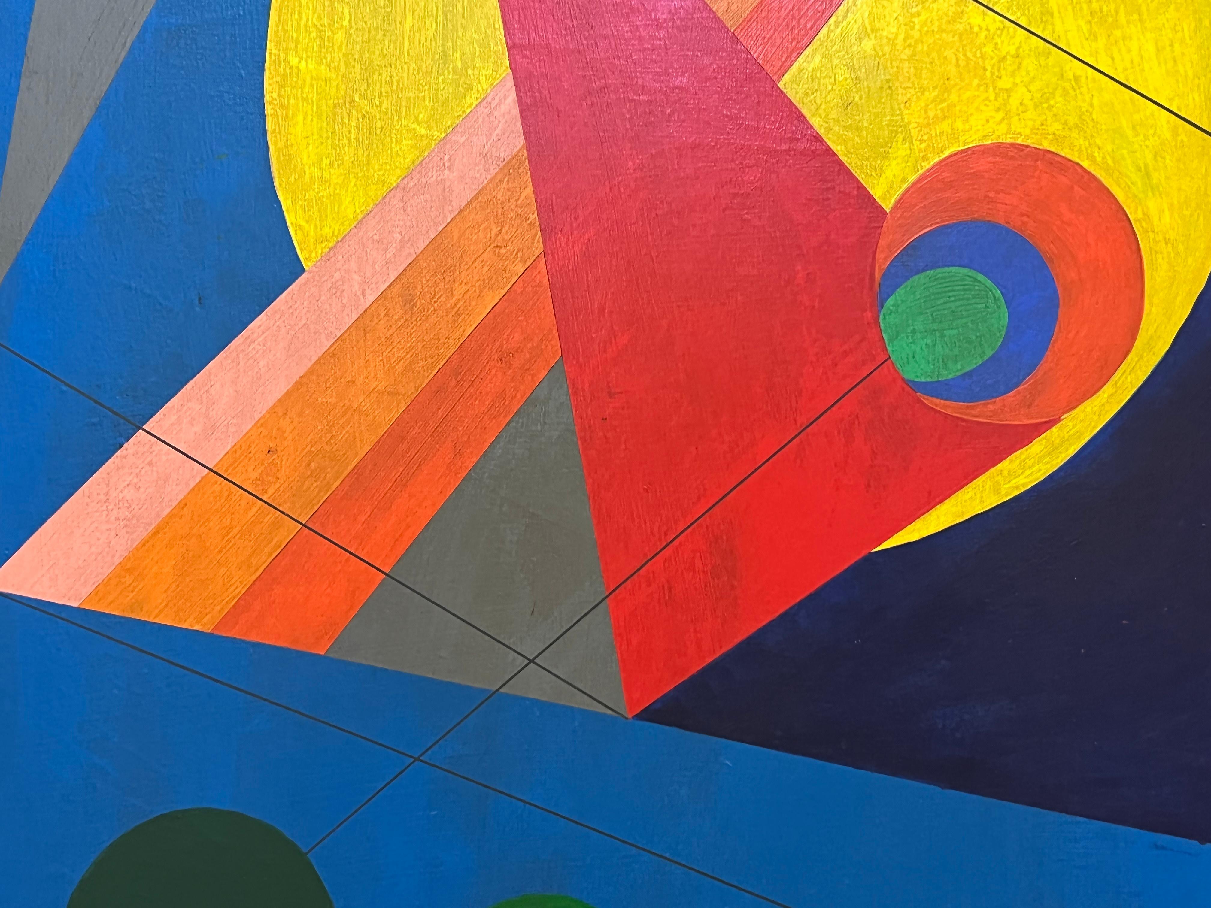 Gran cuadro abstracto al óleo sobre lienzo de John Sennhouser de 1945, enmarcado y firmado Estadounidense en venta