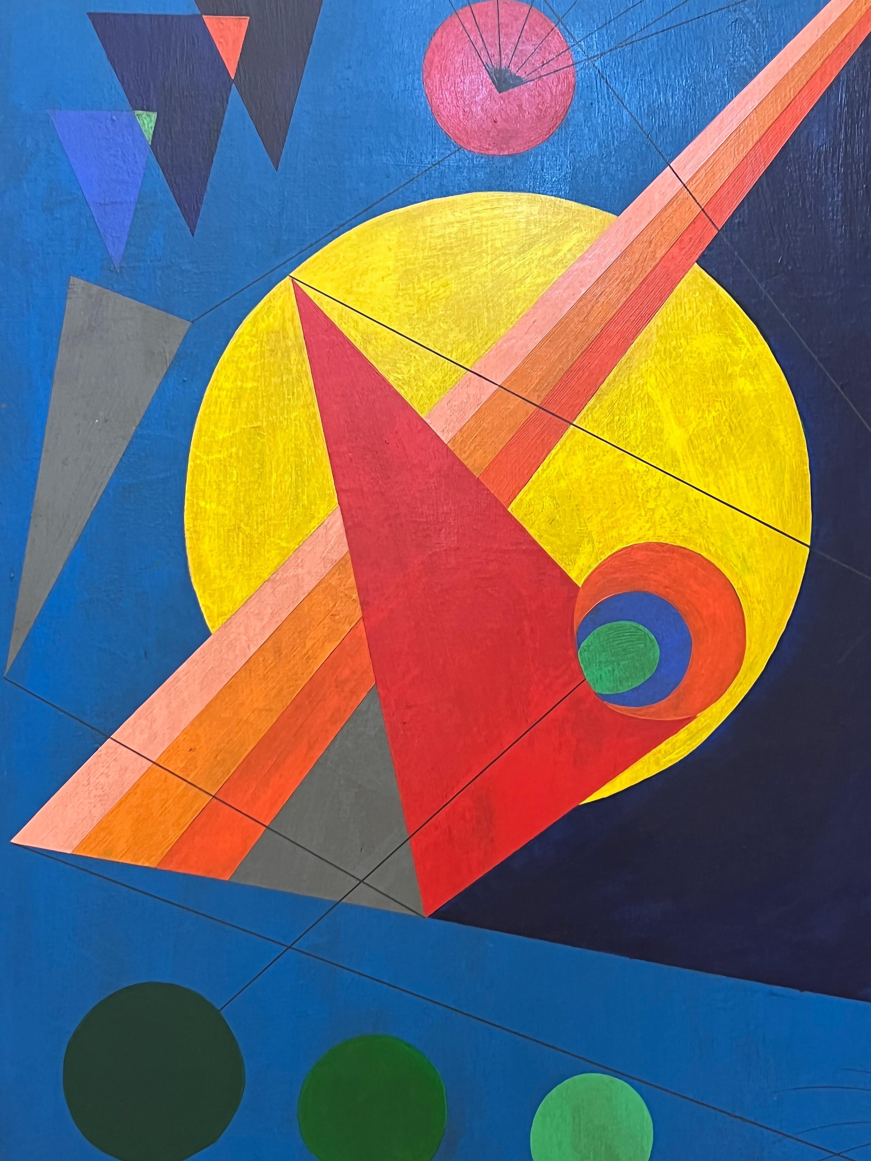 Gran cuadro abstracto al óleo sobre lienzo de John Sennhouser de 1945, enmarcado y firmado Pintado a mano en venta