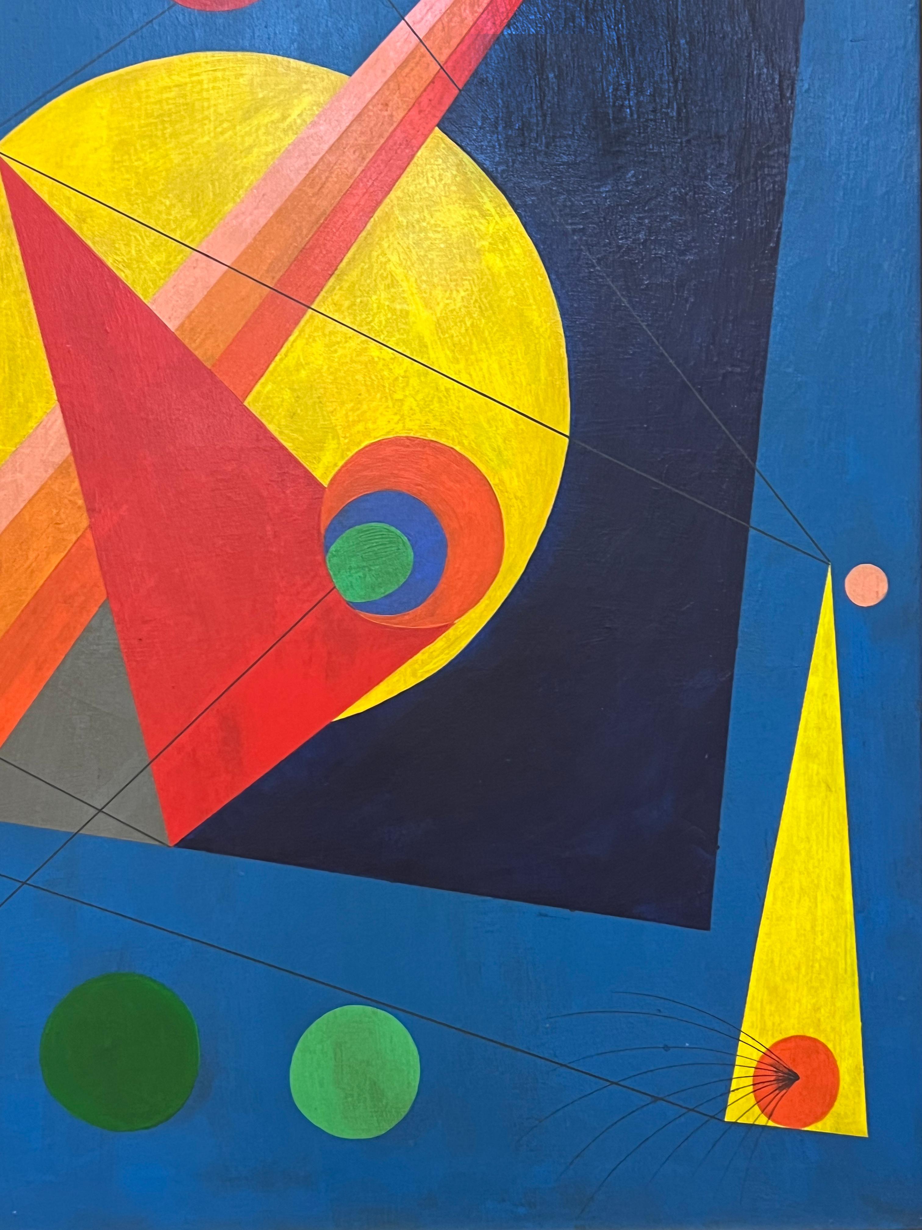 Gran cuadro abstracto al óleo sobre lienzo de John Sennhouser de 1945, enmarcado y firmado en Bueno estado para la venta en Miami, FL