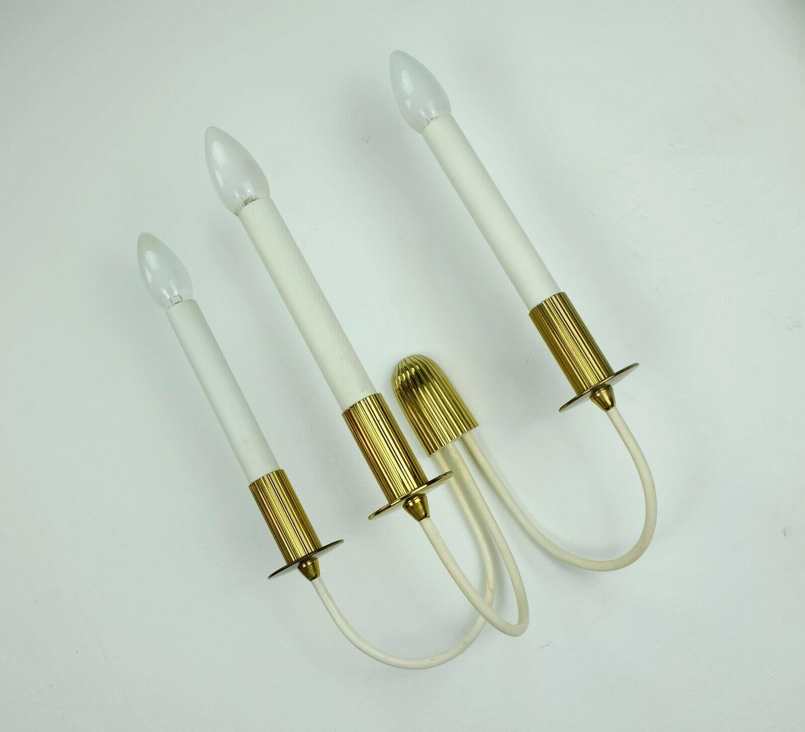 Large 1950s 60s Midcentury Sconce Brass White Metal Cinema Light For Sale 2