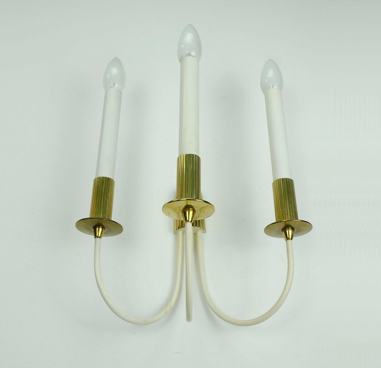 Large 1950s 60s Midcentury Sconce Brass White Metal Cinema Light For Sale 3