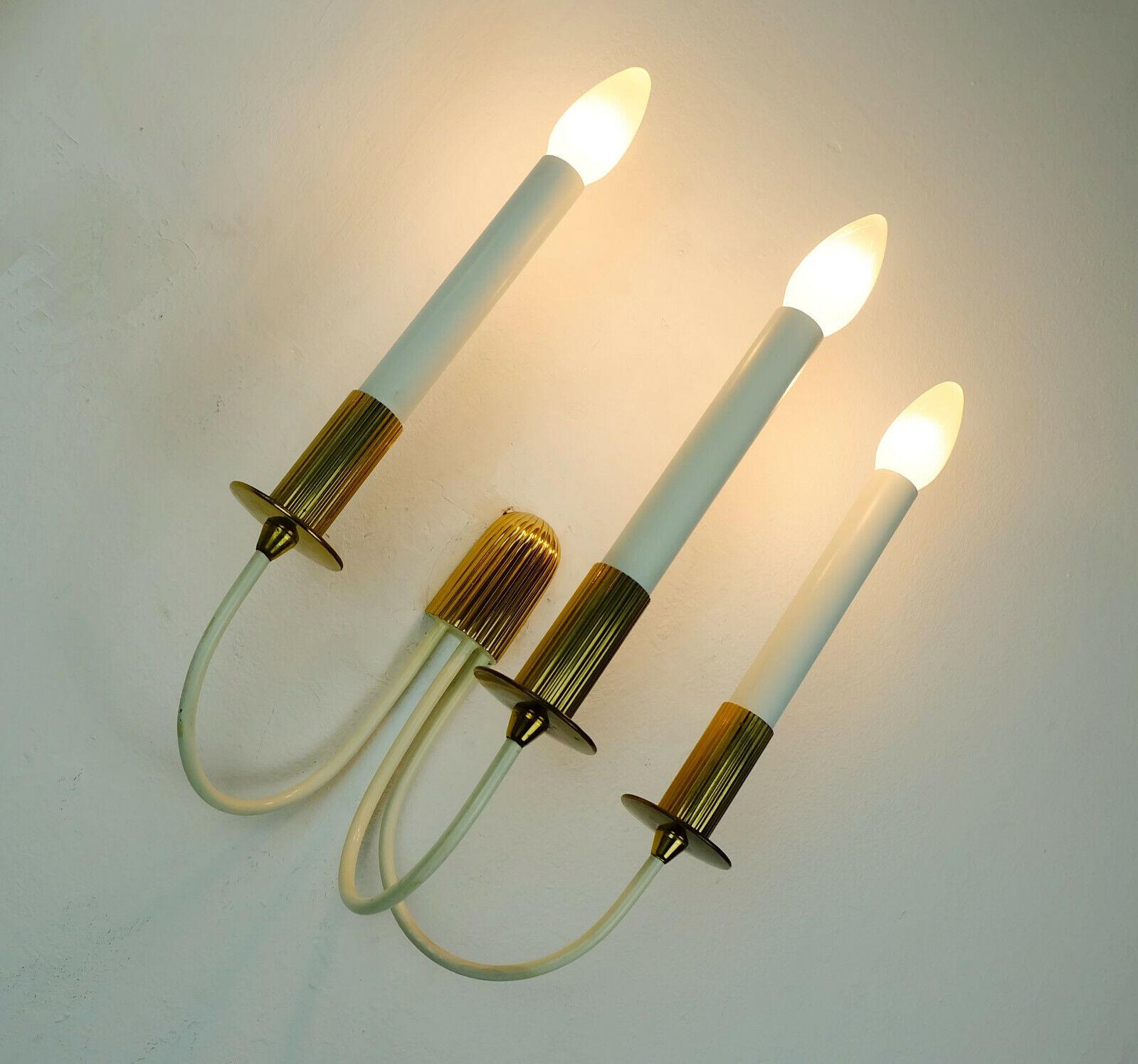 Large 1950s 60s Midcentury Sconce Brass White Metal Cinema Light In Good Condition For Sale In Mannheim, DE