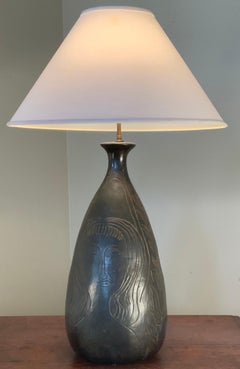 Large 1950s Artist Made Glazed Ceramic Lamp
