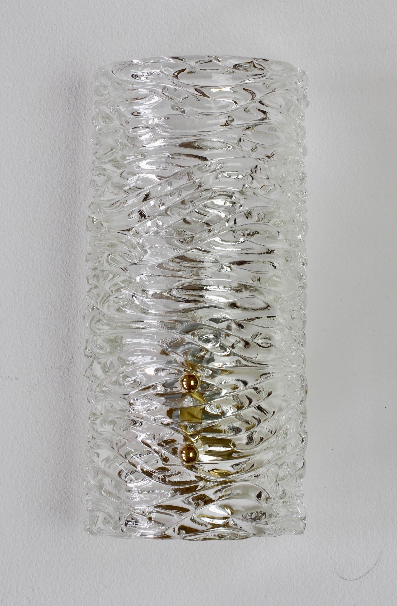 Mid-Century Modern J.T. Kalmar 1 of 3 Large 1950s Austrian Brass & Textured Glass Wall Light Sconce