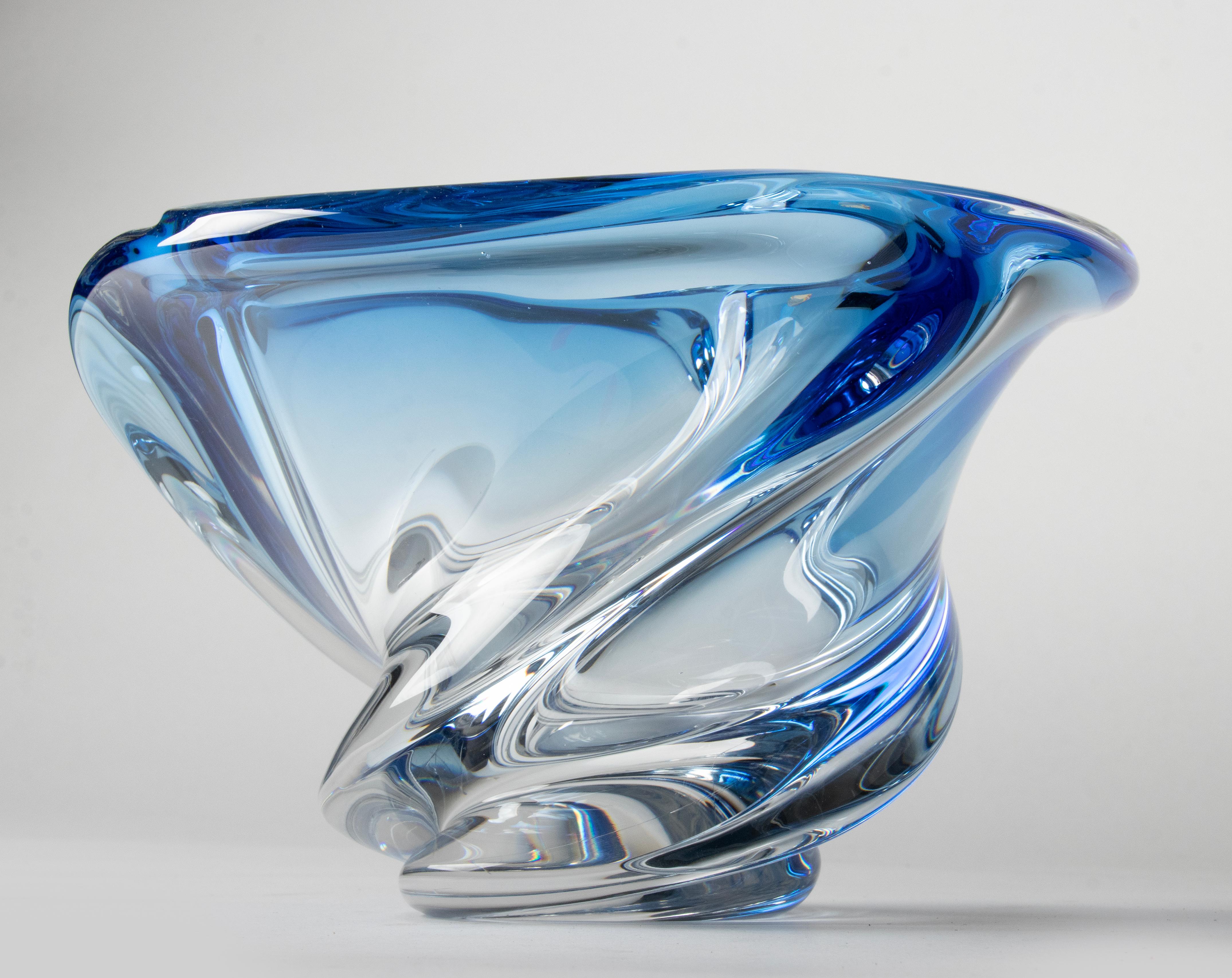 Large 1950's Blue Crystal Free Form Shaped Vase by Val Saint Lambert  For Sale 5