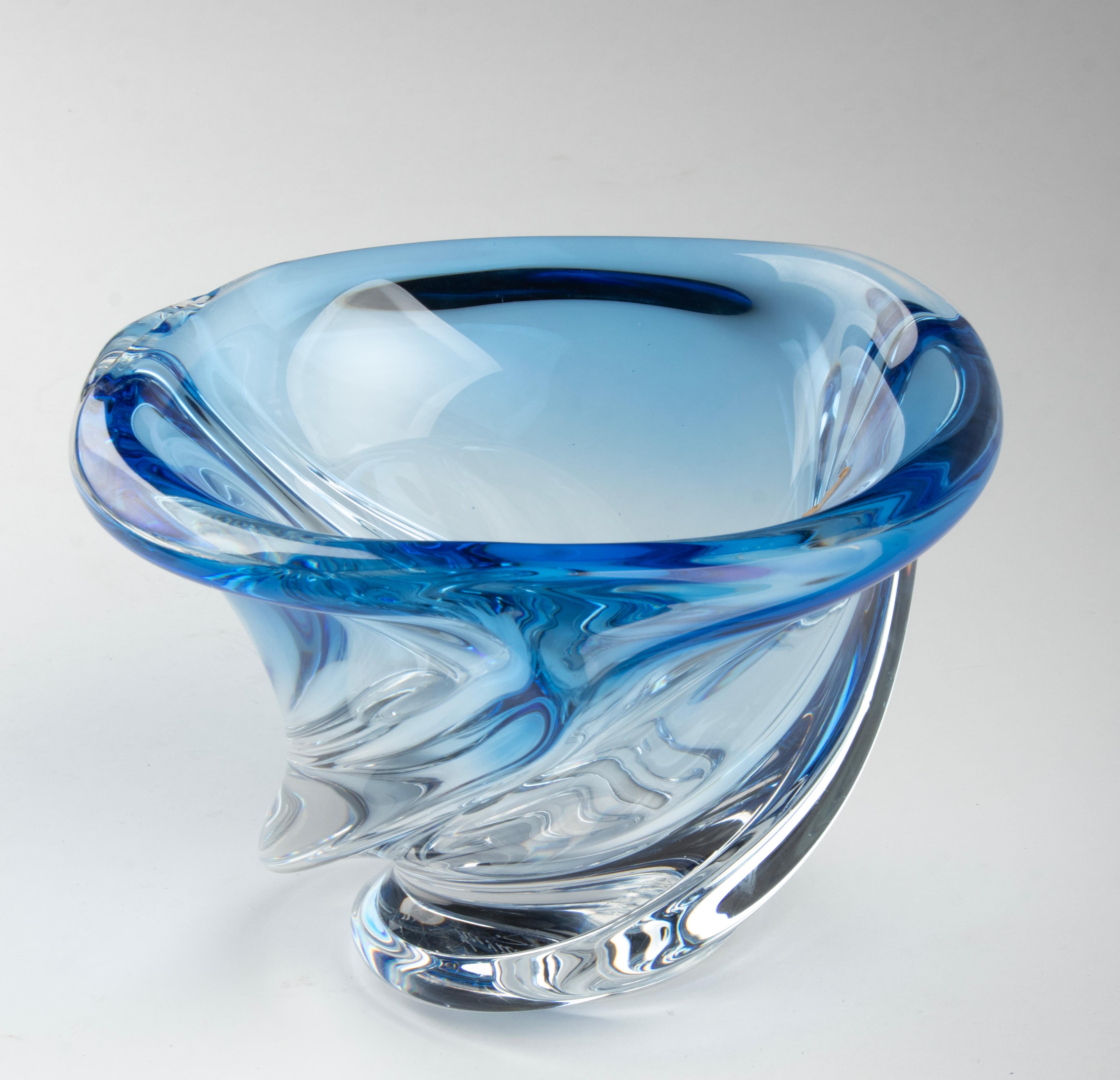 Mid-Century Modern Large 1950's Blue Crystal Free Form Shaped Vase by Val Saint Lambert  For Sale