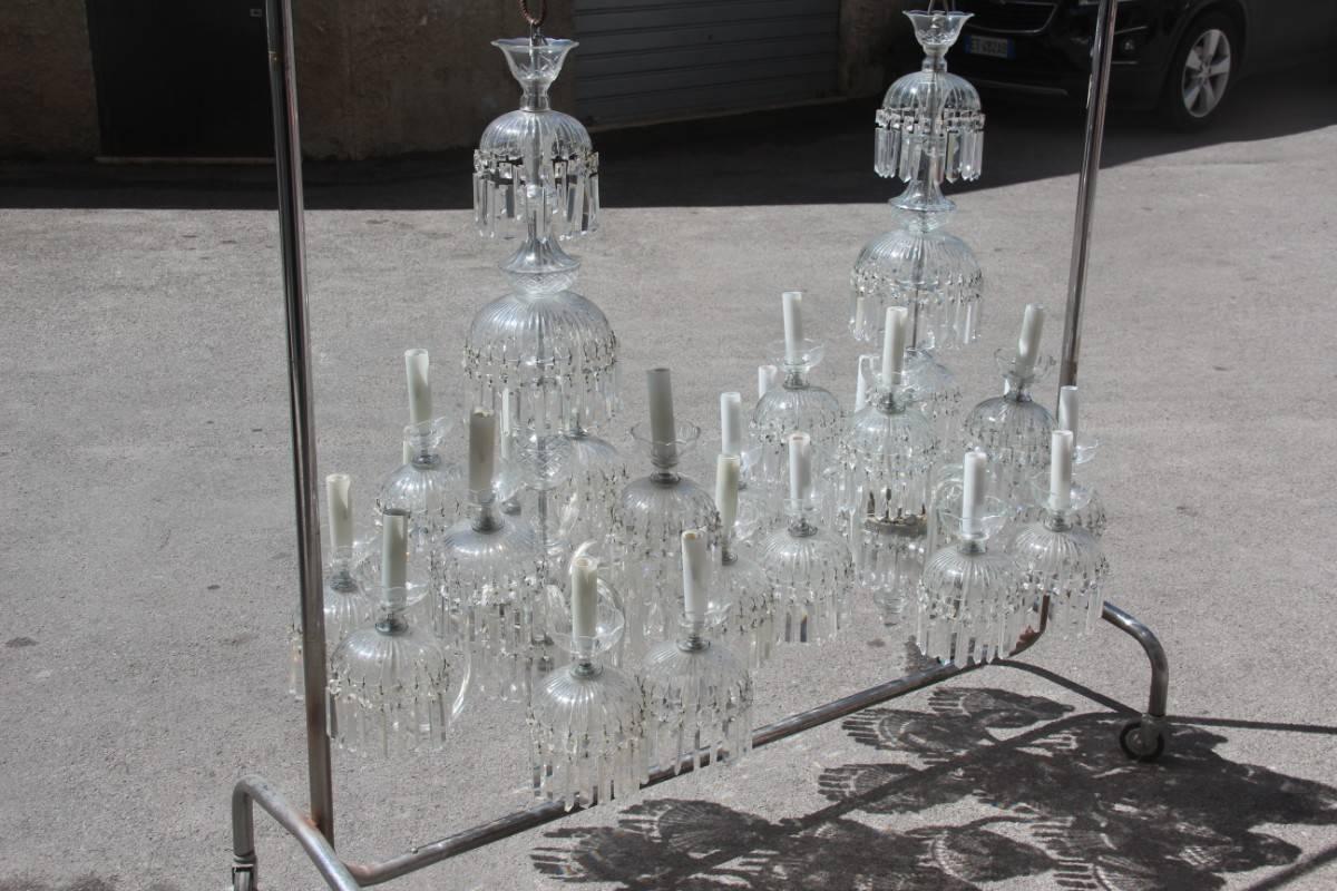 Large 1950s Bohemian crystal chandeliers twelve lights elegance and simplicity, twelve lights for E14 connection, crystal engraved and of great quality execution.