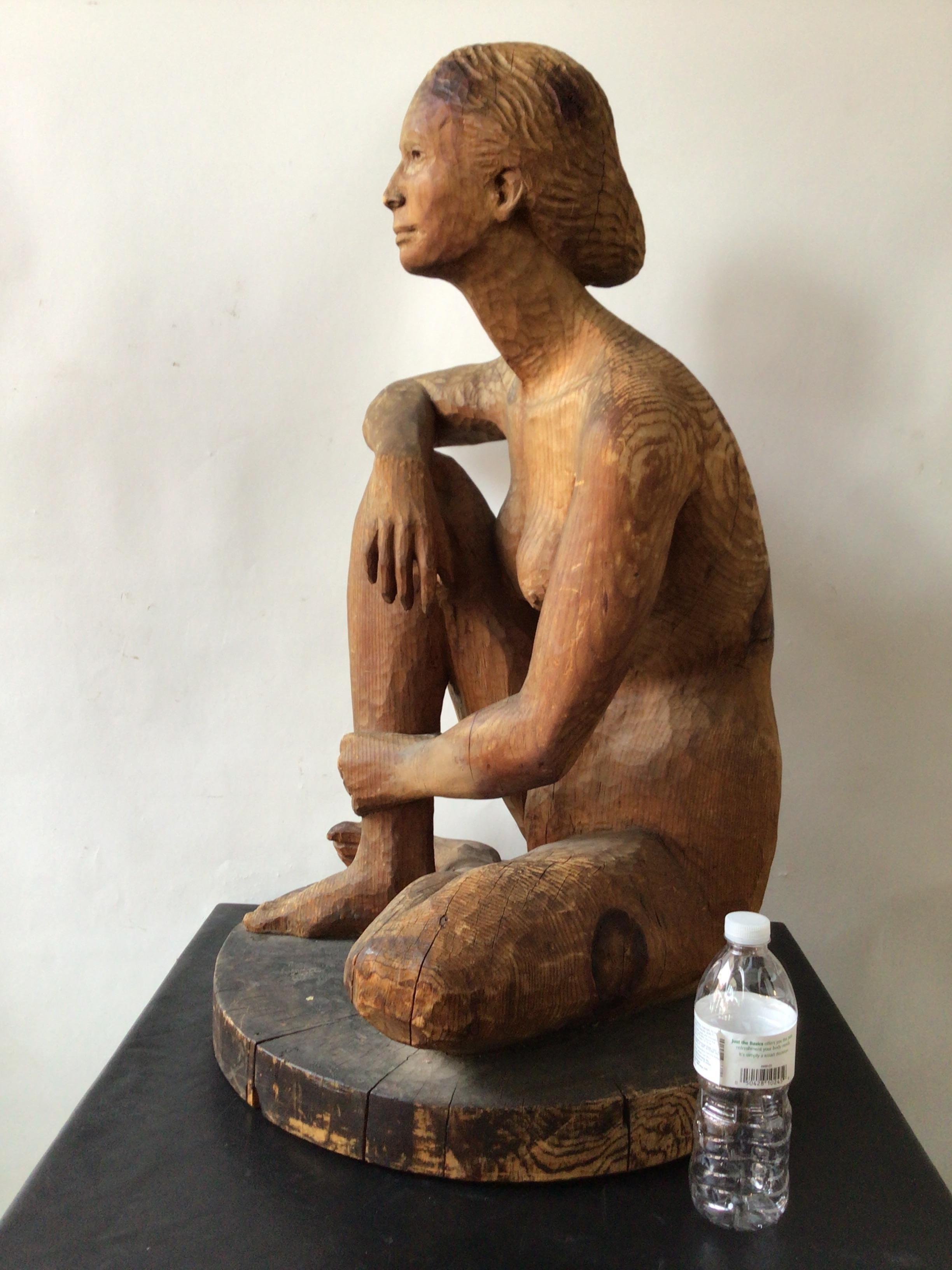 Large 1950s Carved Wood Female Nude Sculpture In Good Condition In Tarrytown, NY