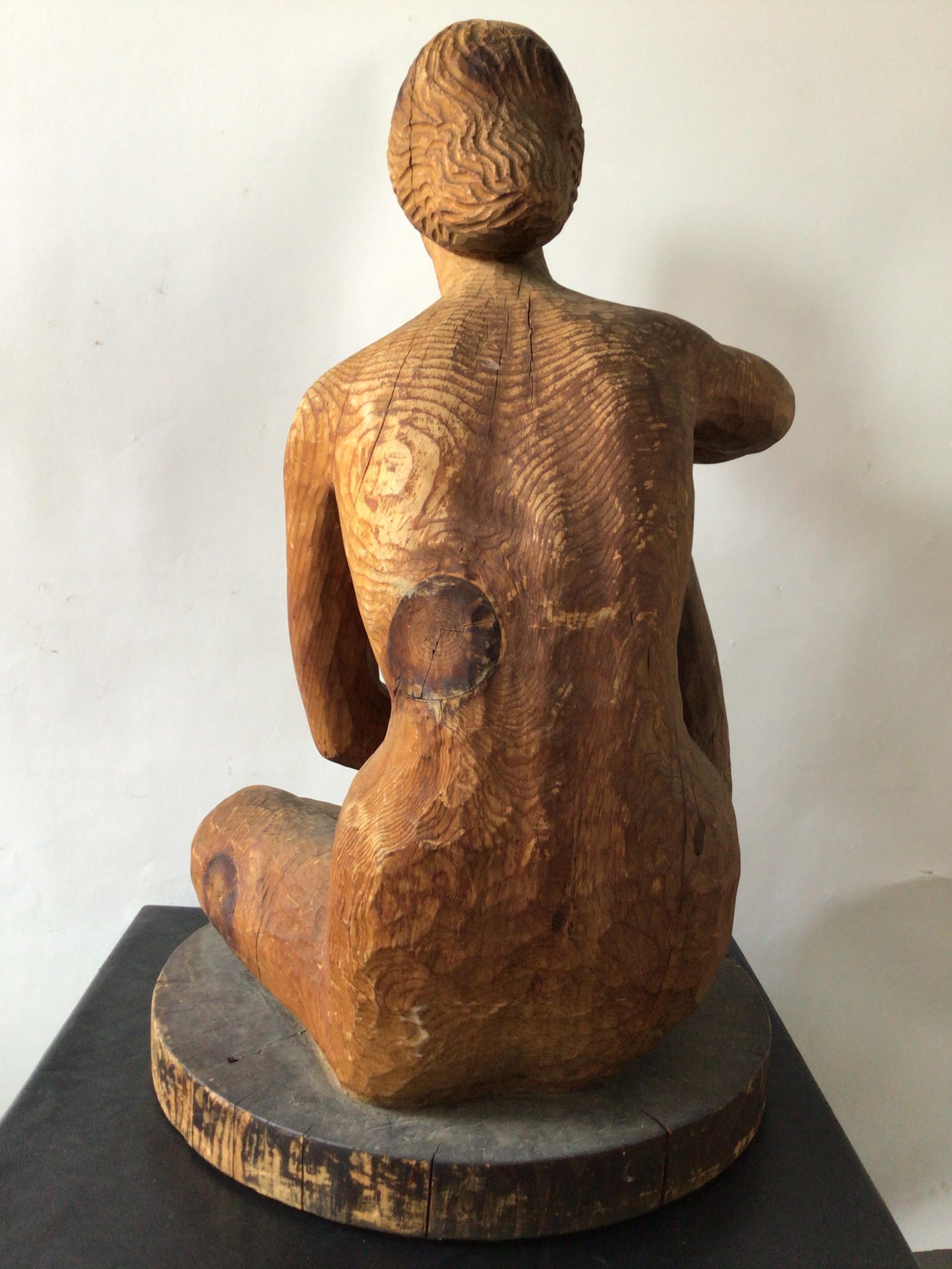 Mid-20th Century Large 1950s Carved Wood Female Nude Sculpture