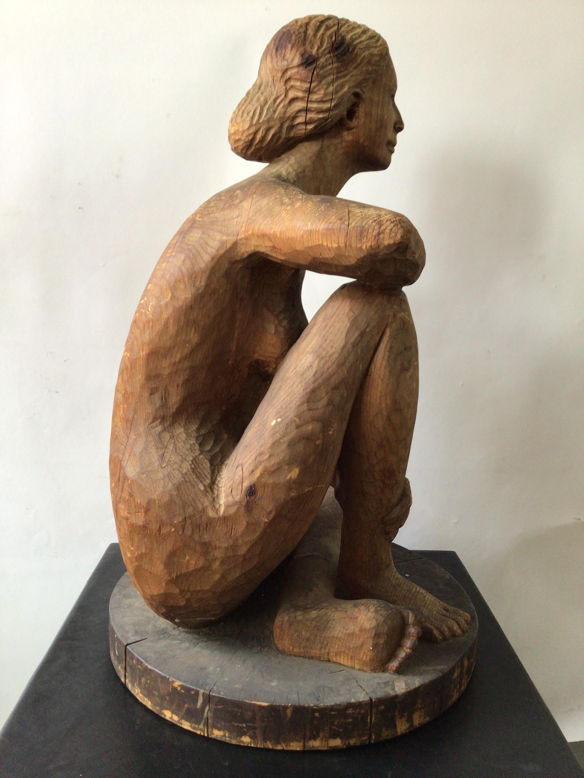 Large 1950s Carved Wood Female Nude Sculpture 1