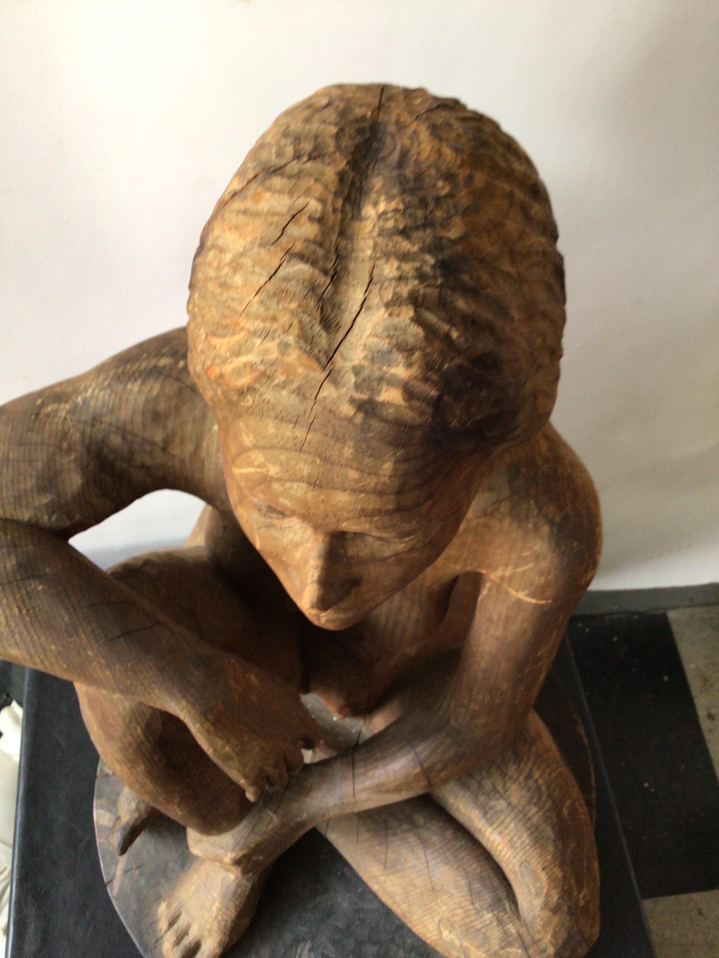 Large 1950s Carved Wood Female Nude Sculpture 2
